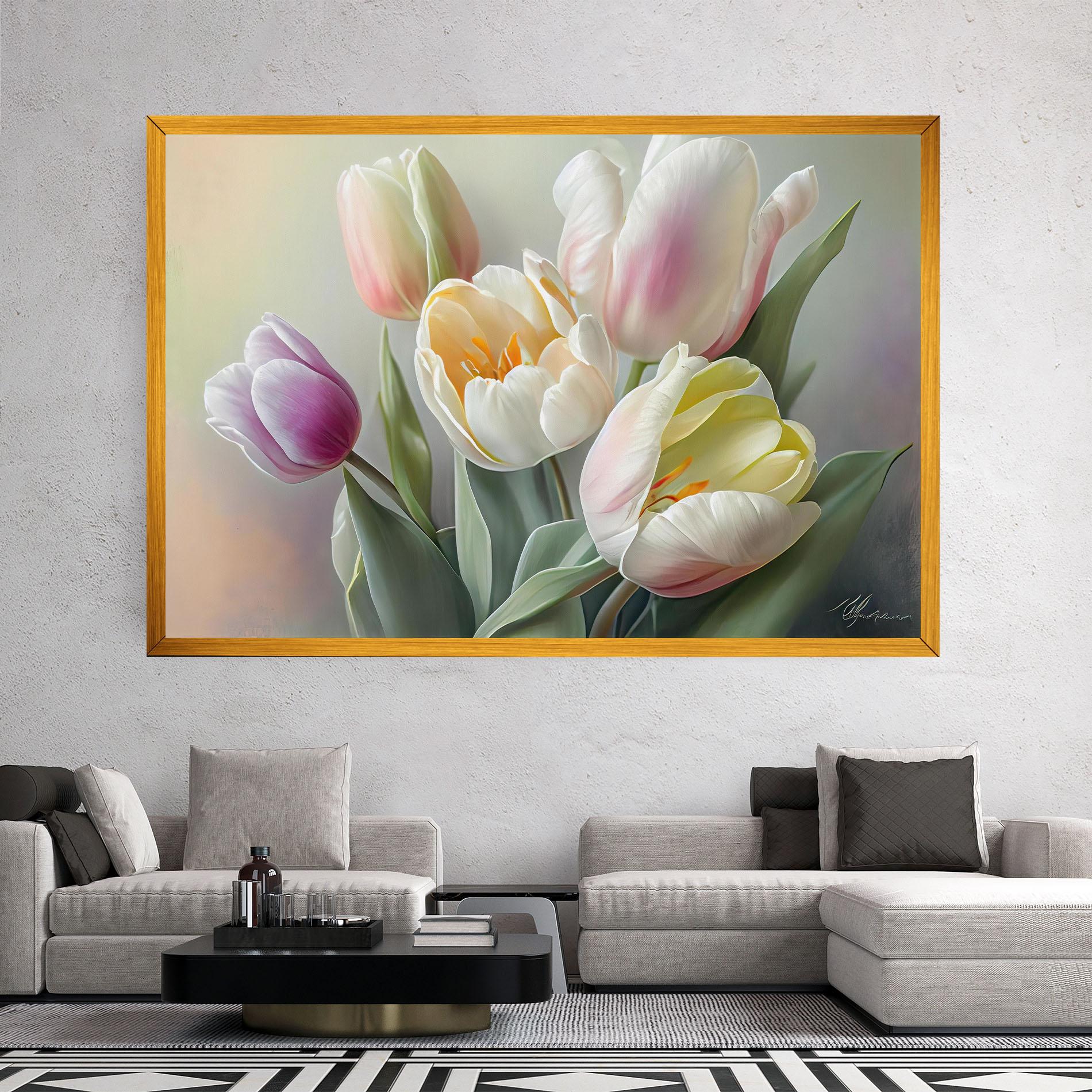 Leinwandbild White Tulips Painting mockup 2