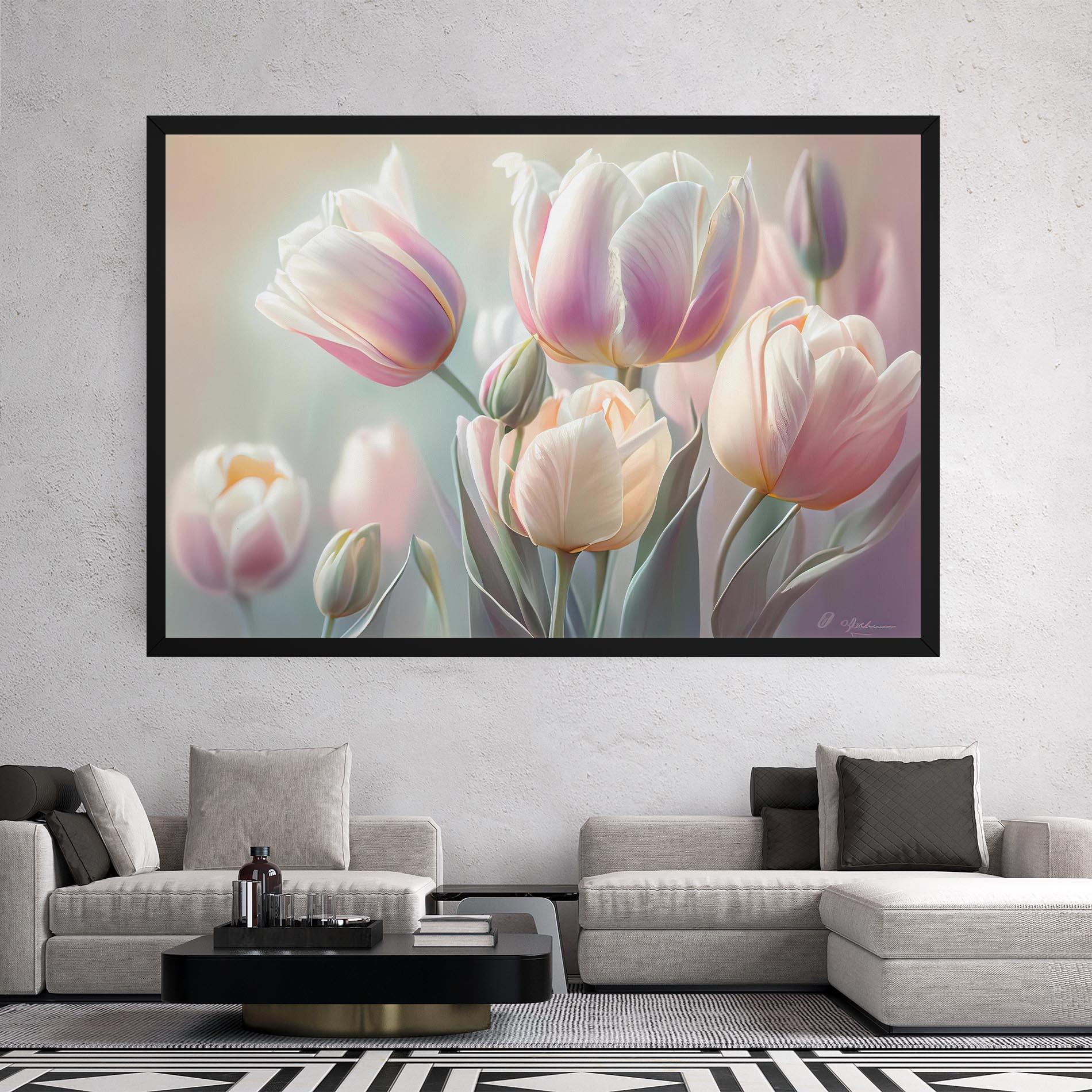 Leinwandbild Dreamy White Tulips mockup 2