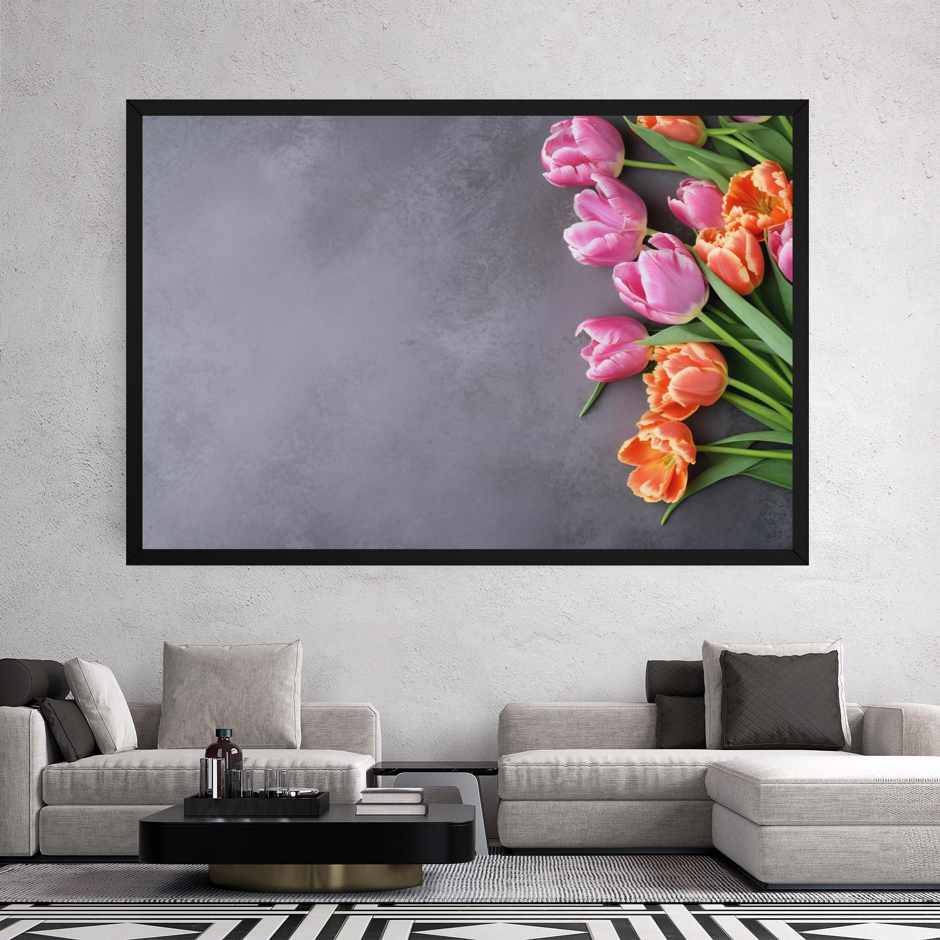 Leinwandbild Light Orange Pink Tulips mockup 2