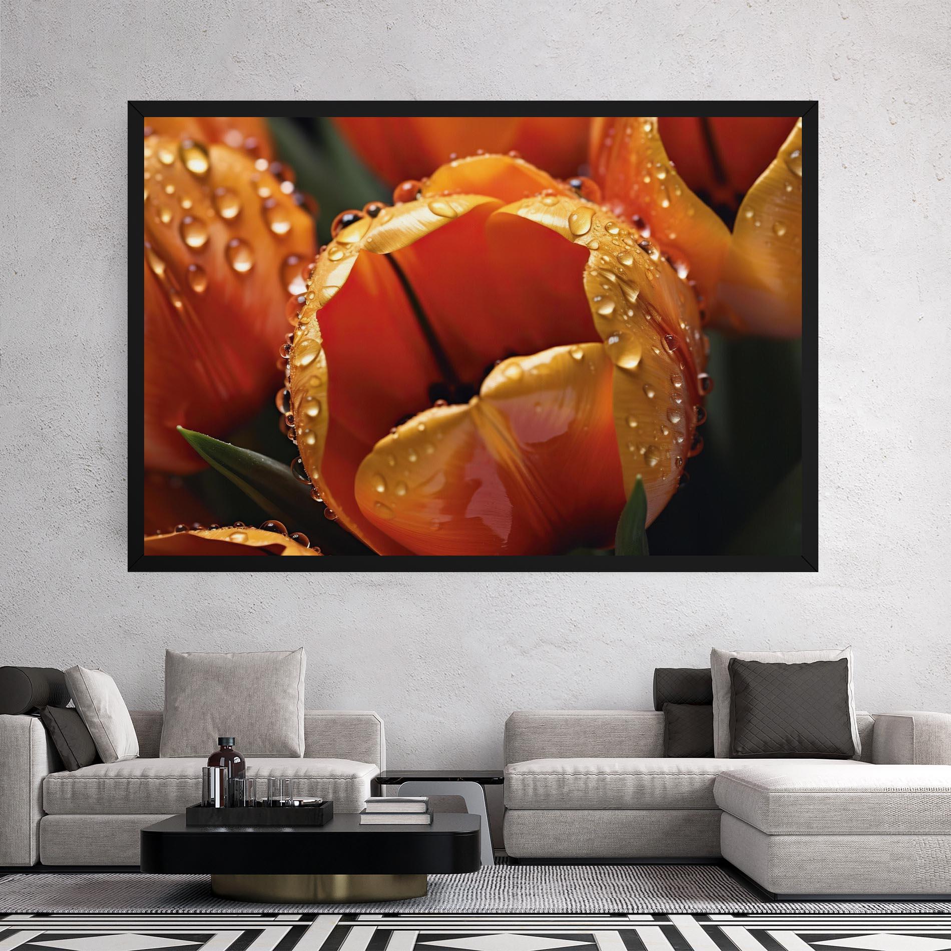 Leinwandbild Orange Tulip Water Drops mockup 2