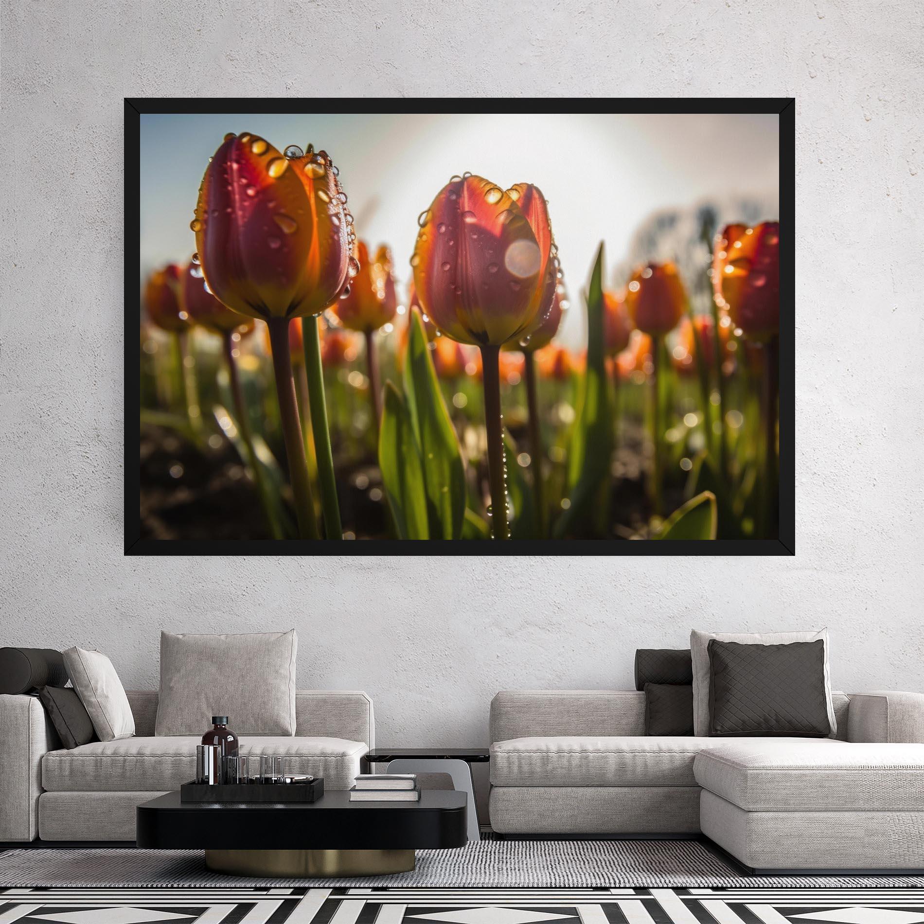 Leinwandbild Orange Tulips After Rain mockup 2