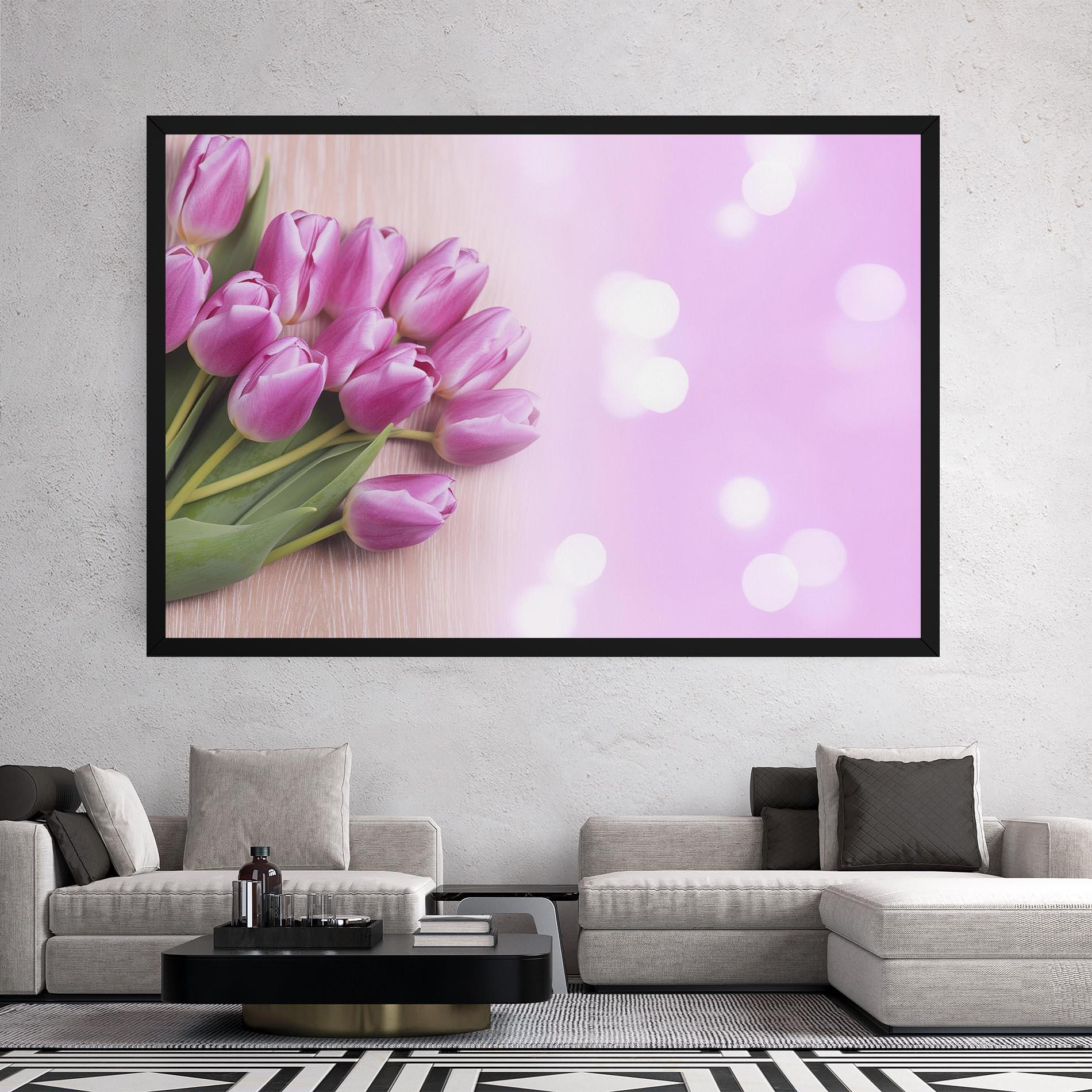 Leinwandbild Pink Tulip Flowers mockup 2