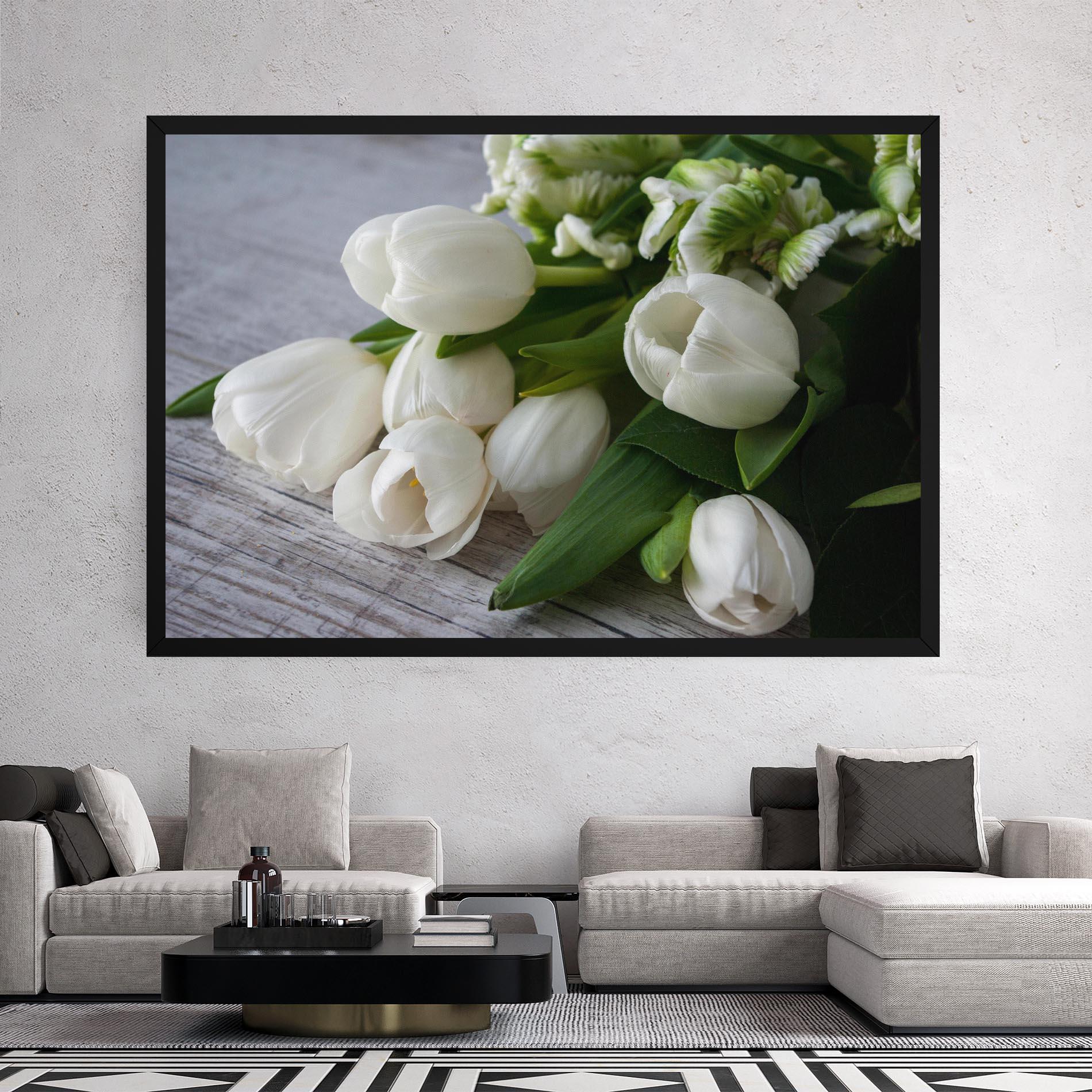 Leinwandbild White Tulips Bouquet mockup 2
