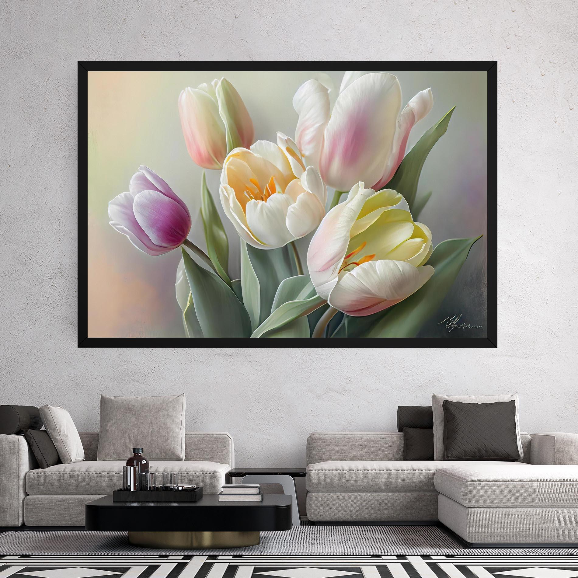 Leinwandbild White Tulips Painting mockup 2
