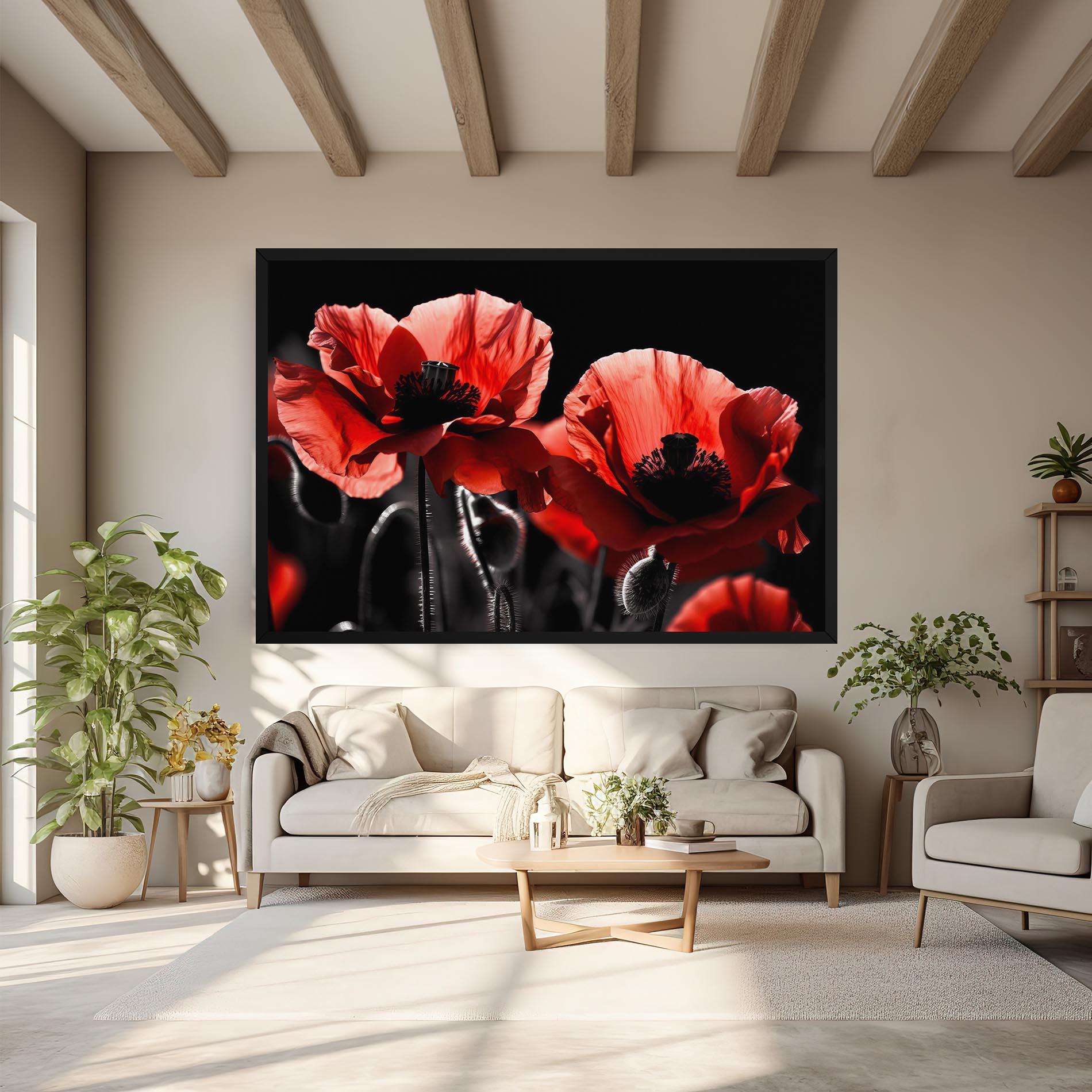 Leinwandbild Light Red Poppy On Black mockup 6