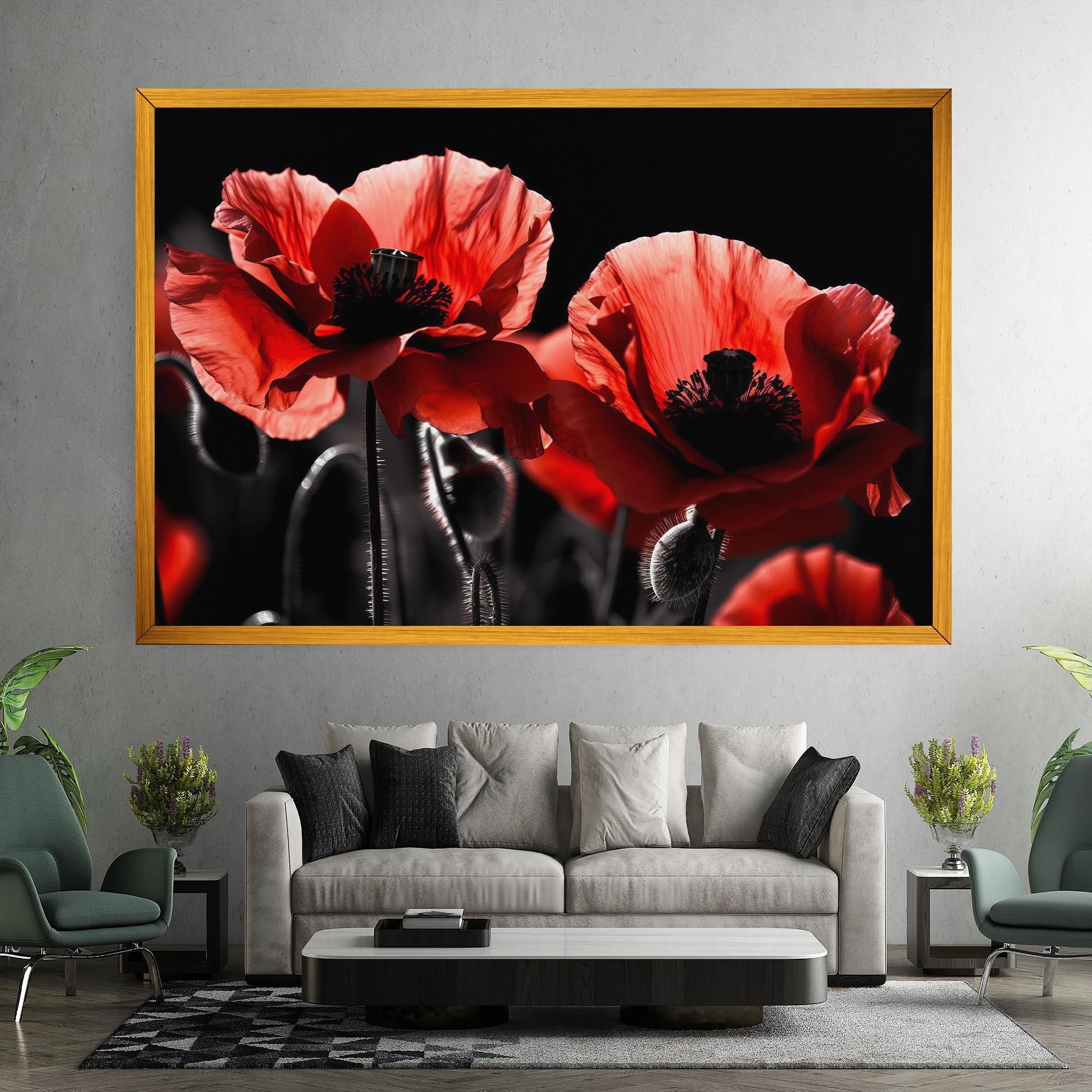 Leinwandbild Light Red Poppy On Black mockup 7