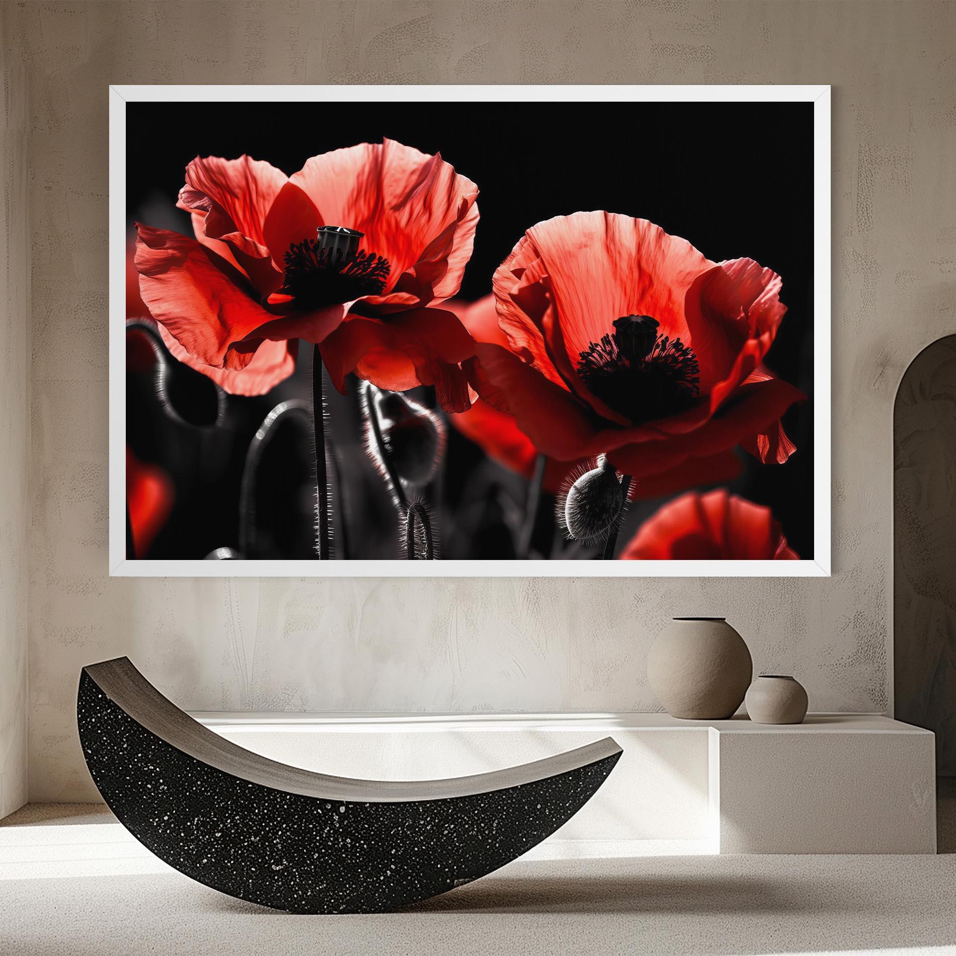Leinwandbild Light Red Poppy On Black mockup 8