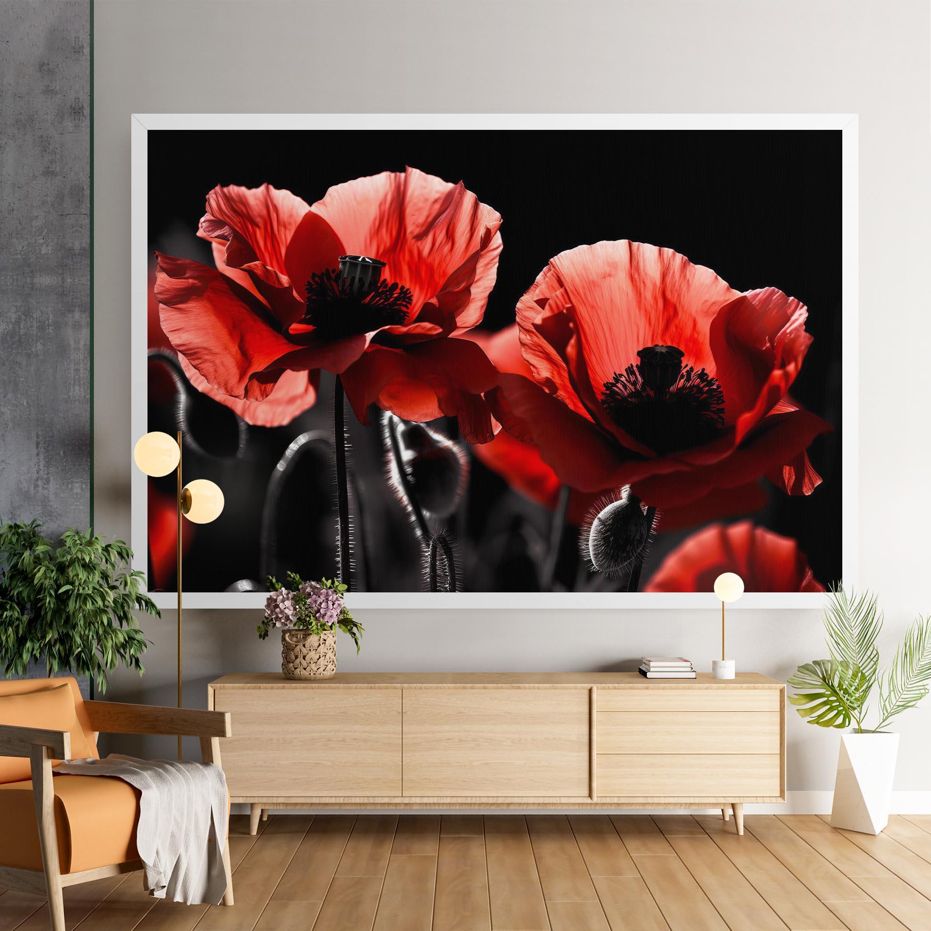 Leinwandbild Light Red Poppy On Black mockup 9