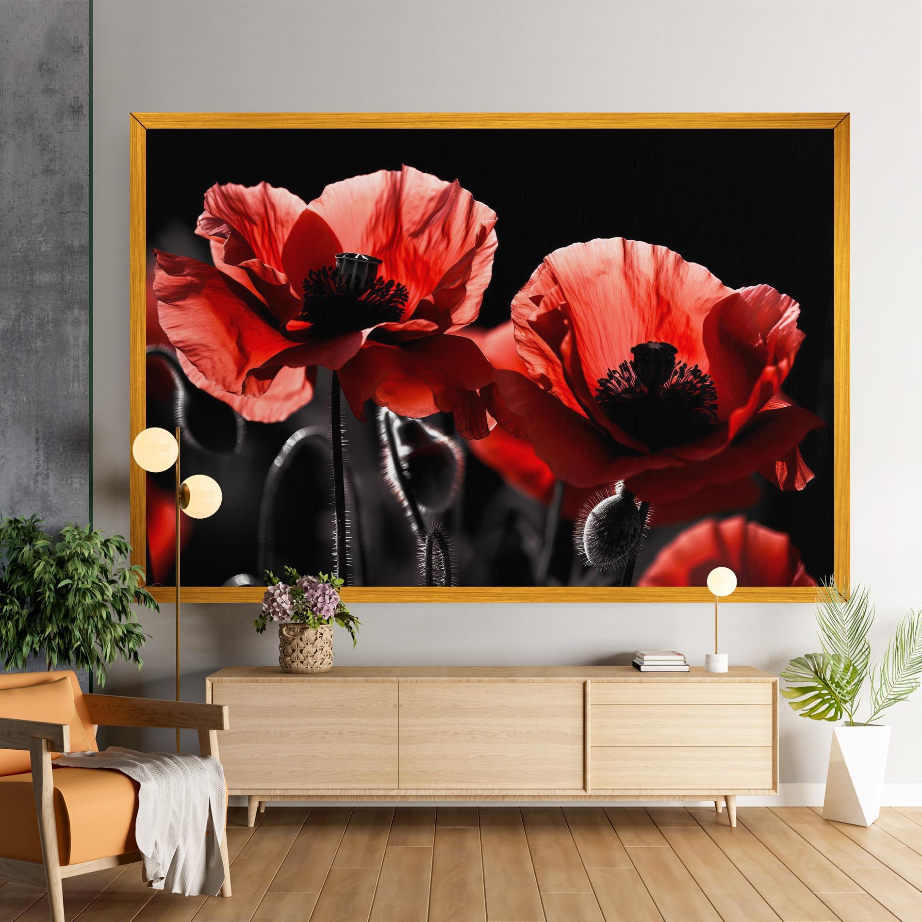 Leinwandbild Light Red Poppy On Black mockup 9