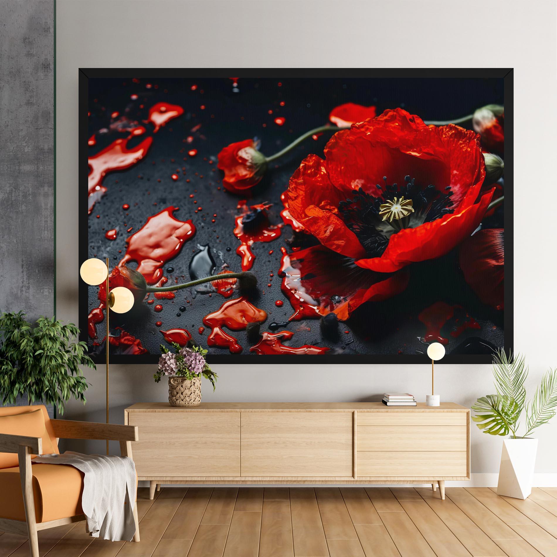 Leinwandbild Beautiful Red Poppy Liquid mockup 9