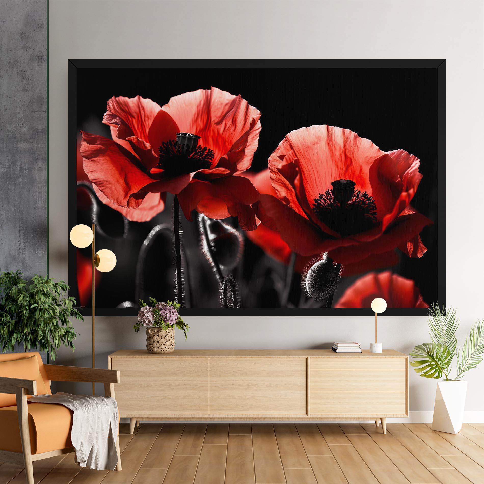 Leinwandbild Light Red Poppy On Black mockup 9