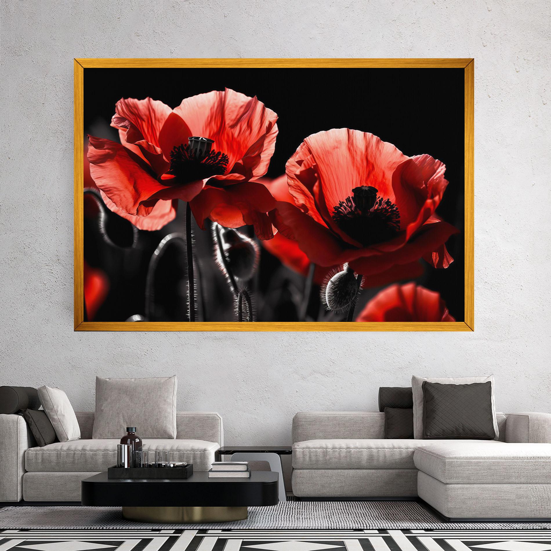 Leinwandbild Light Red Poppy On Black mockup 2