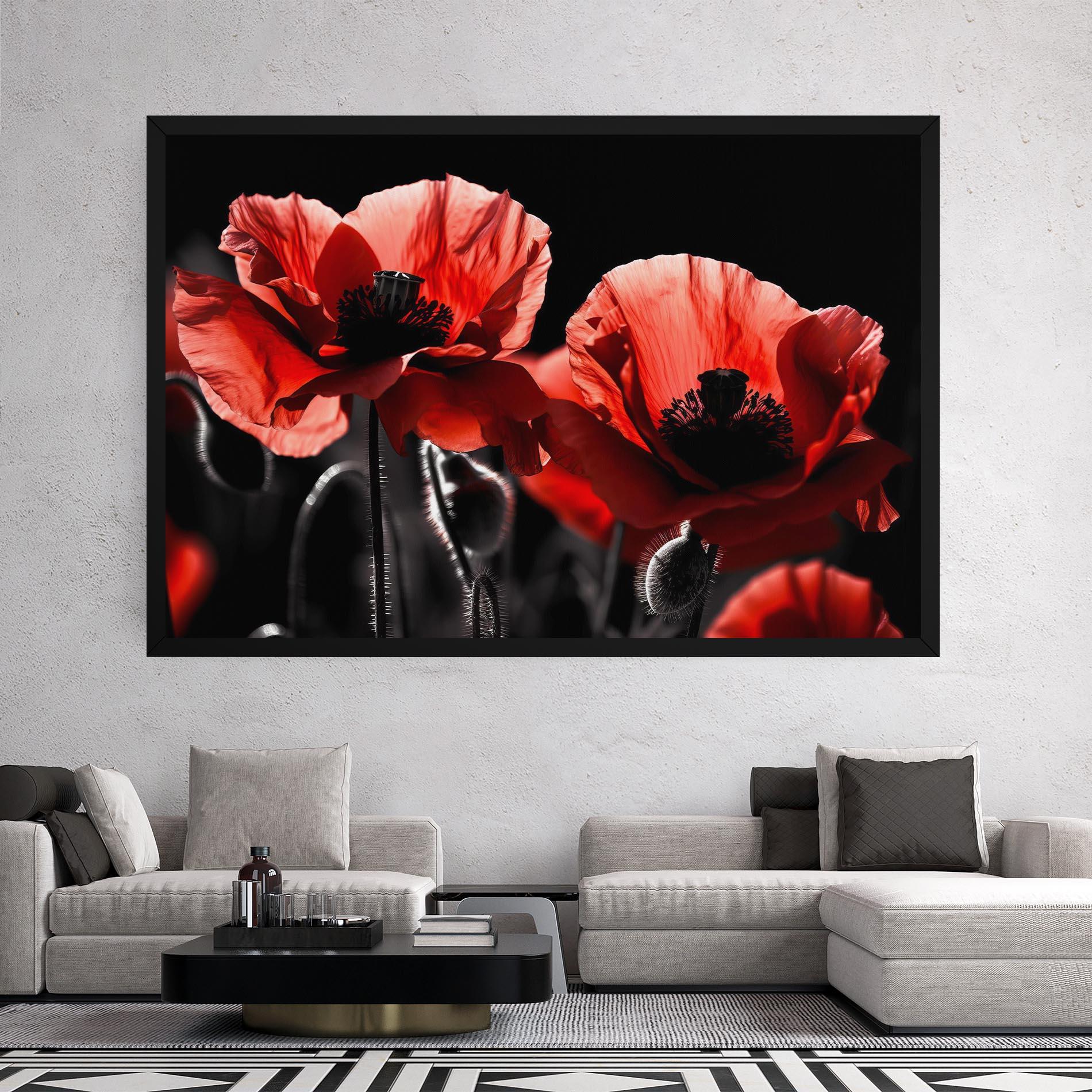 Leinwandbild Light Red Poppy On Black mockup 2