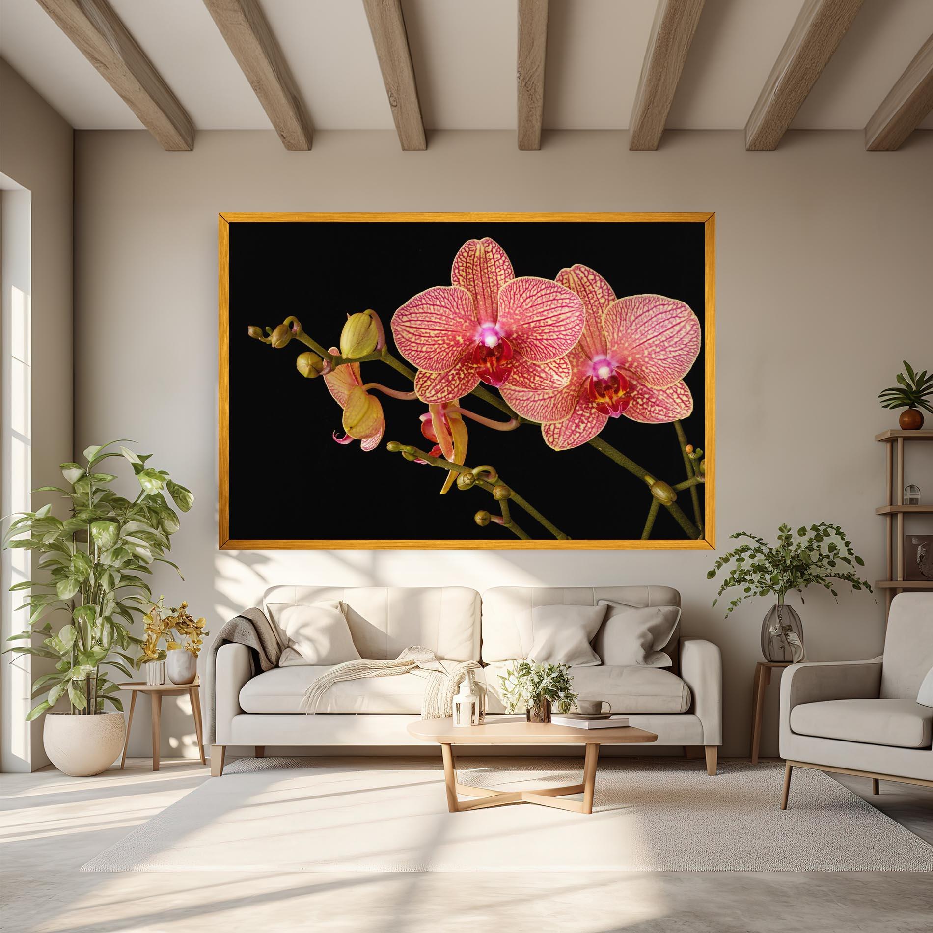 Leinwandbild Pink Orchids On Black mockup 6