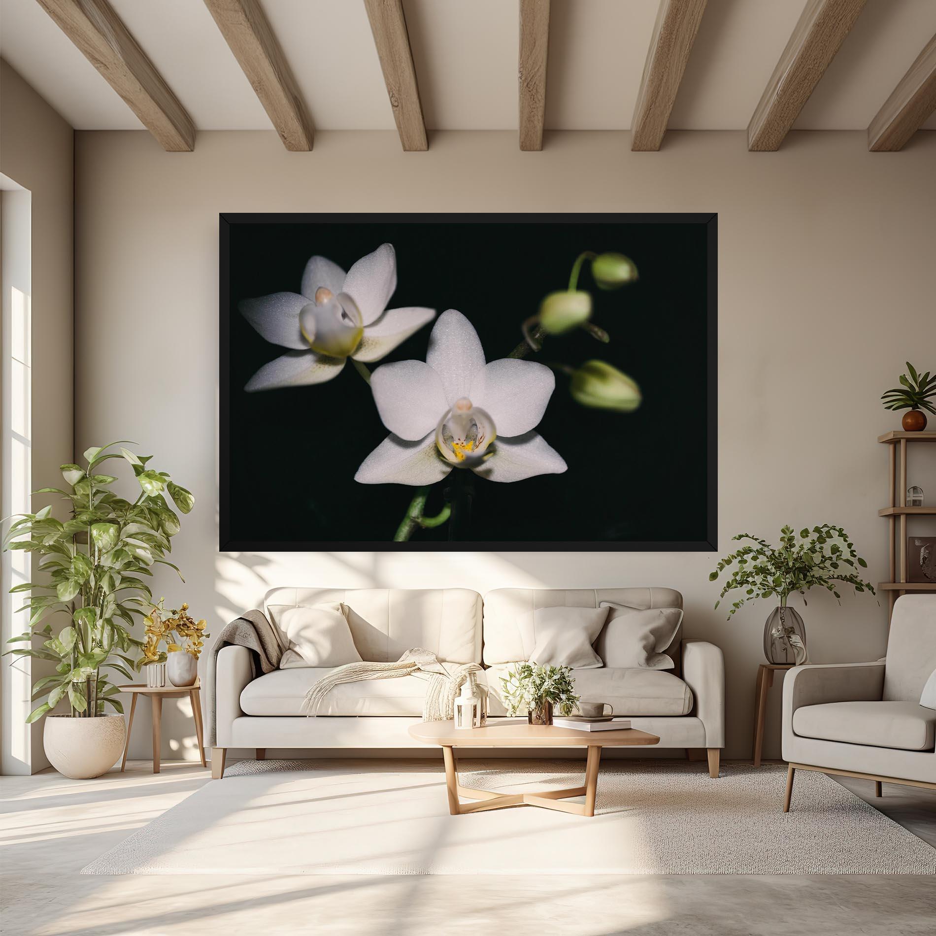 Leinwandbild Orchids On Black mockup 6