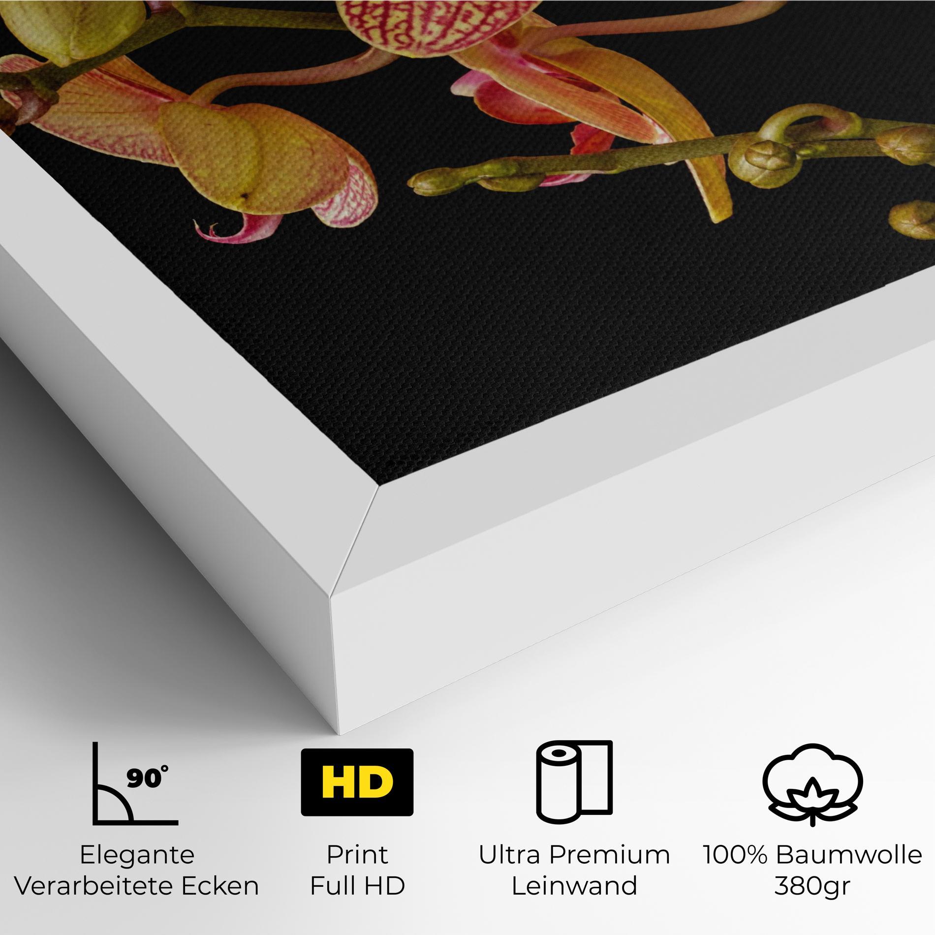 Leinwandbild Pink Orchids On Black mockup 4