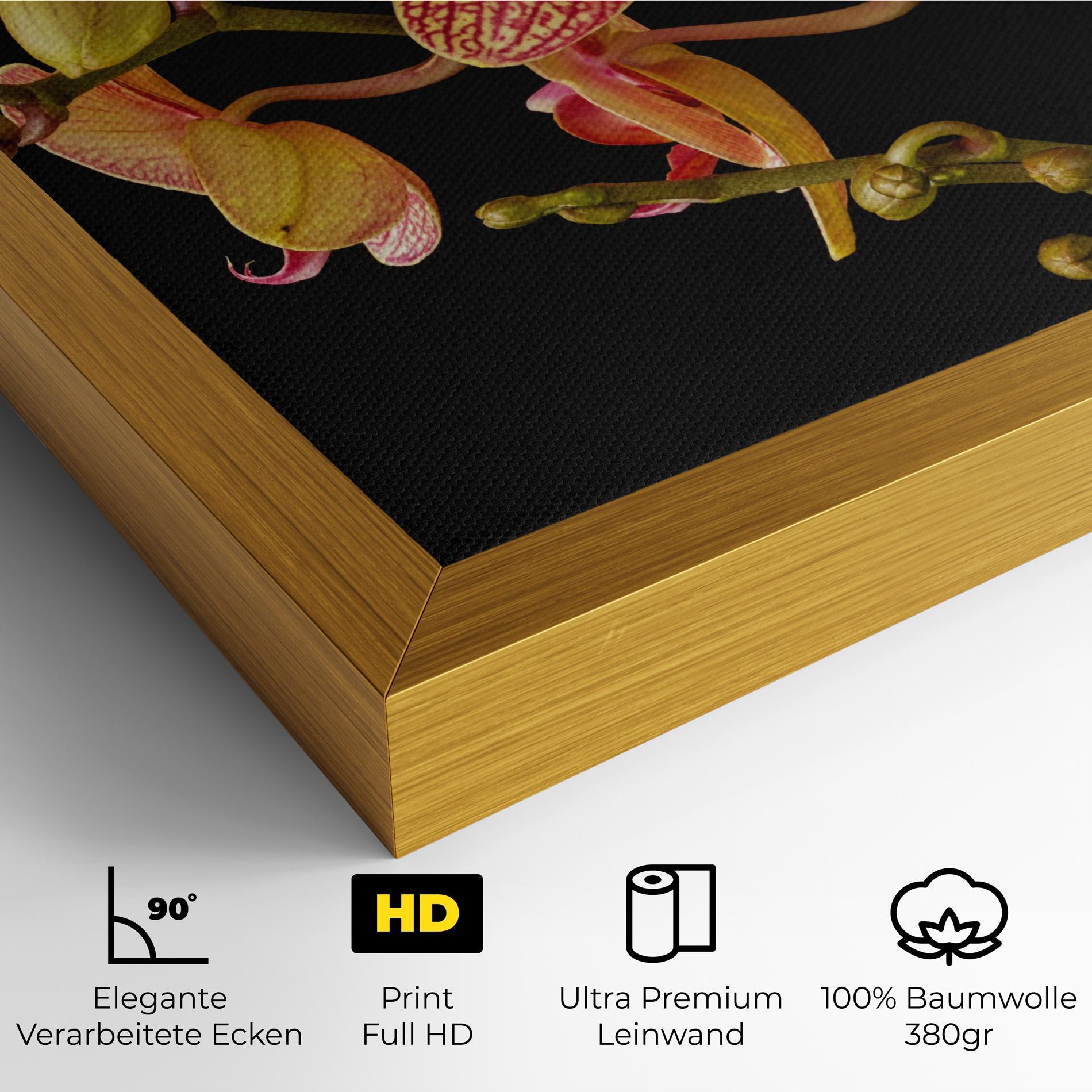 Leinwandbild Pink Orchids On Black mockup 4