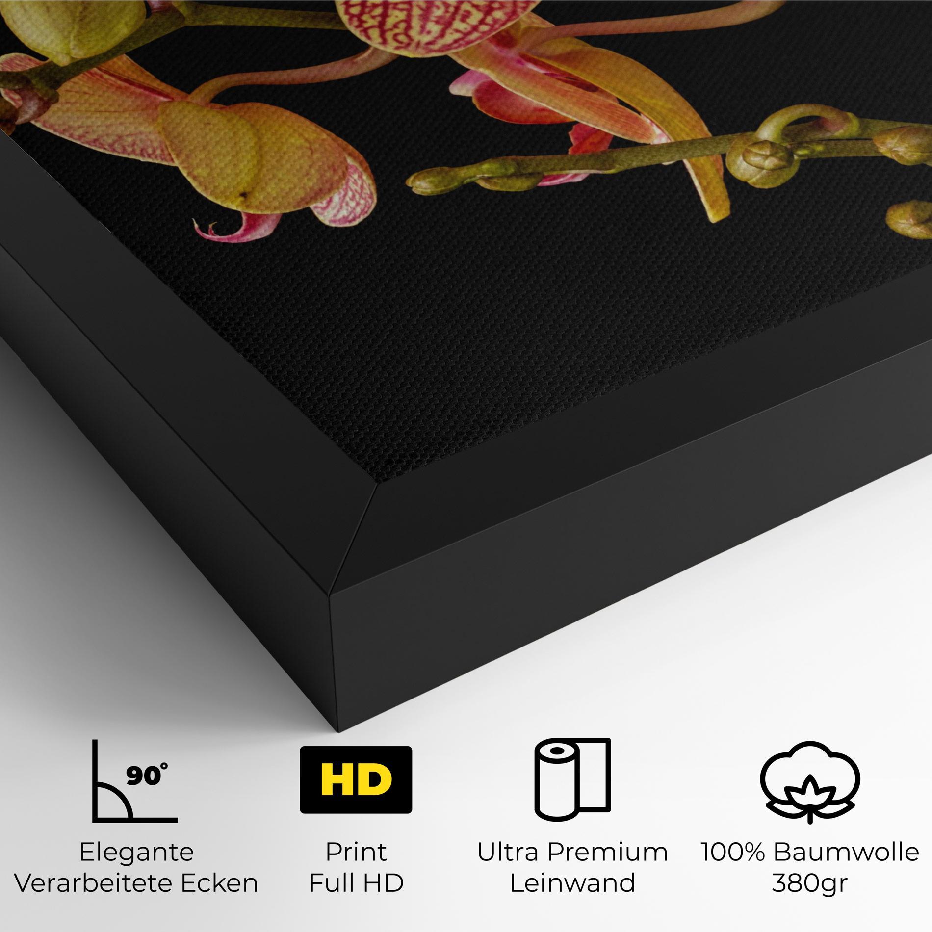 Leinwandbild Pink Orchids On Black mockup 4