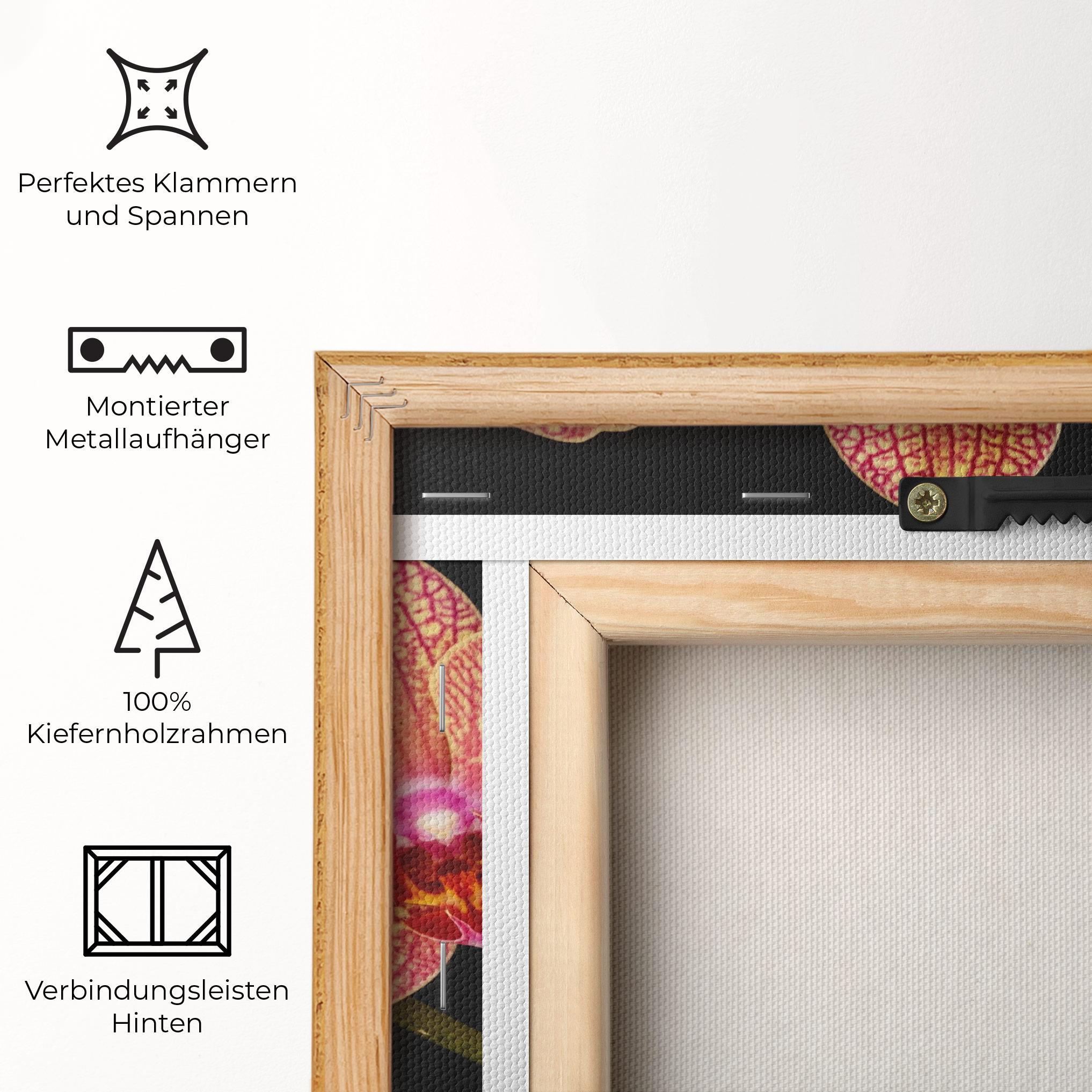 Leinwandbild Pink Orchids On Black mockup 5