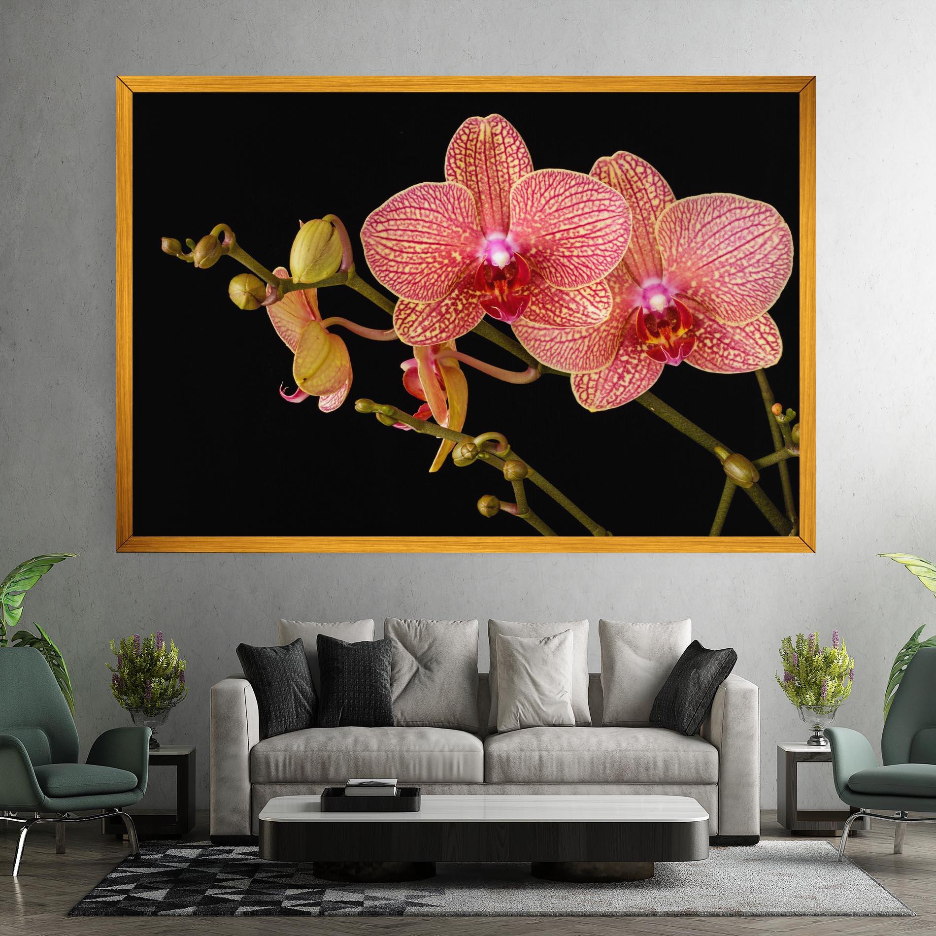 Leinwandbild Pink Orchids On Black mockup 7