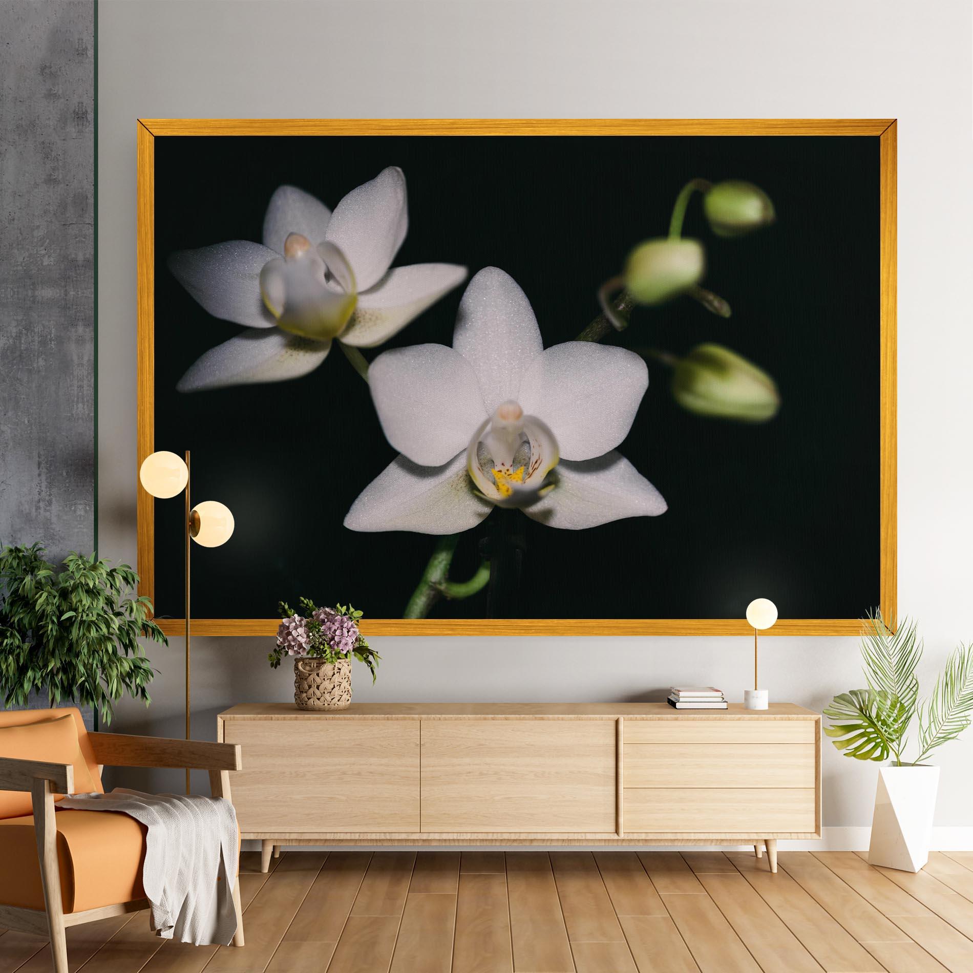 Leinwandbild Orchids On Black mockup 9
