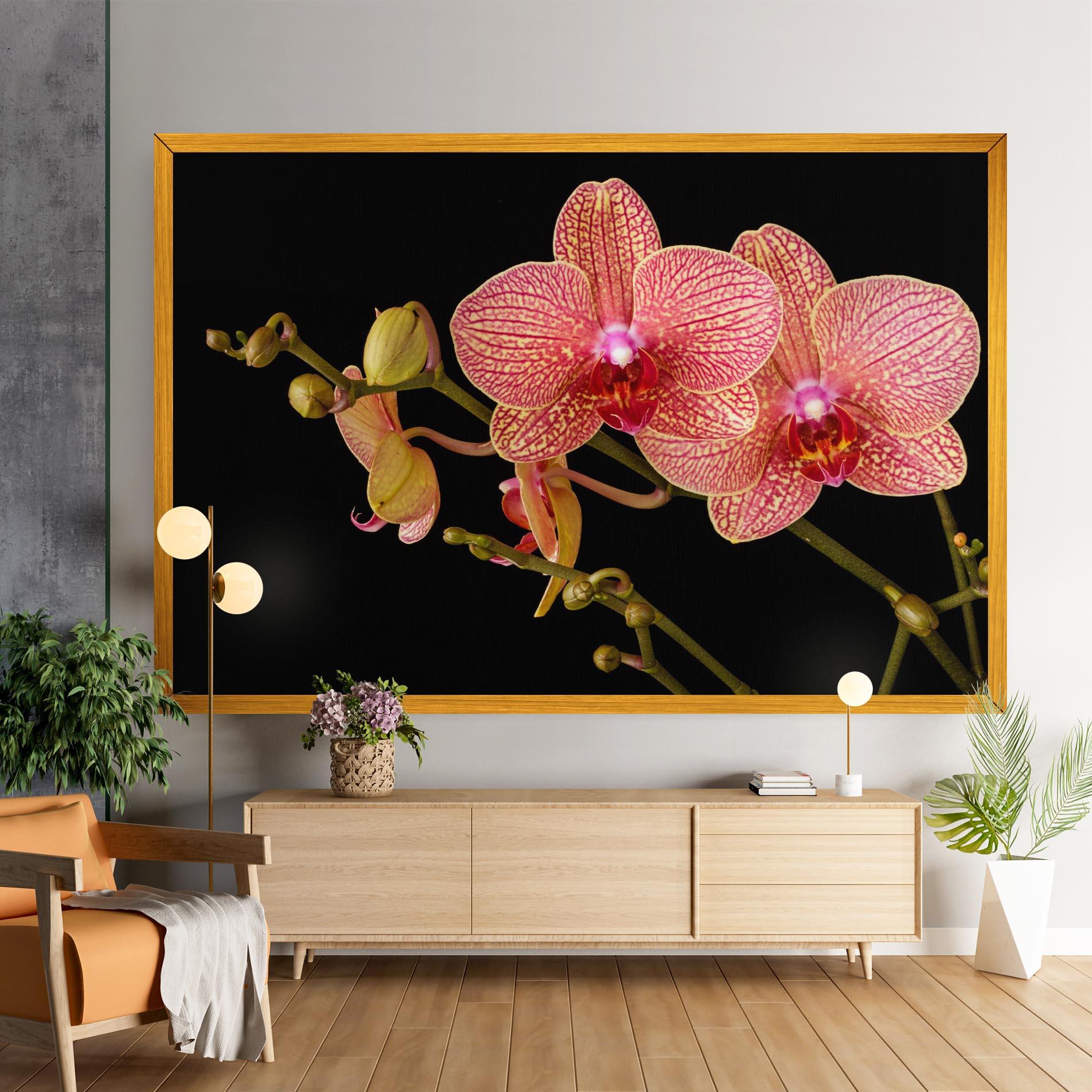 Leinwandbild Pink Orchids On Black mockup 9