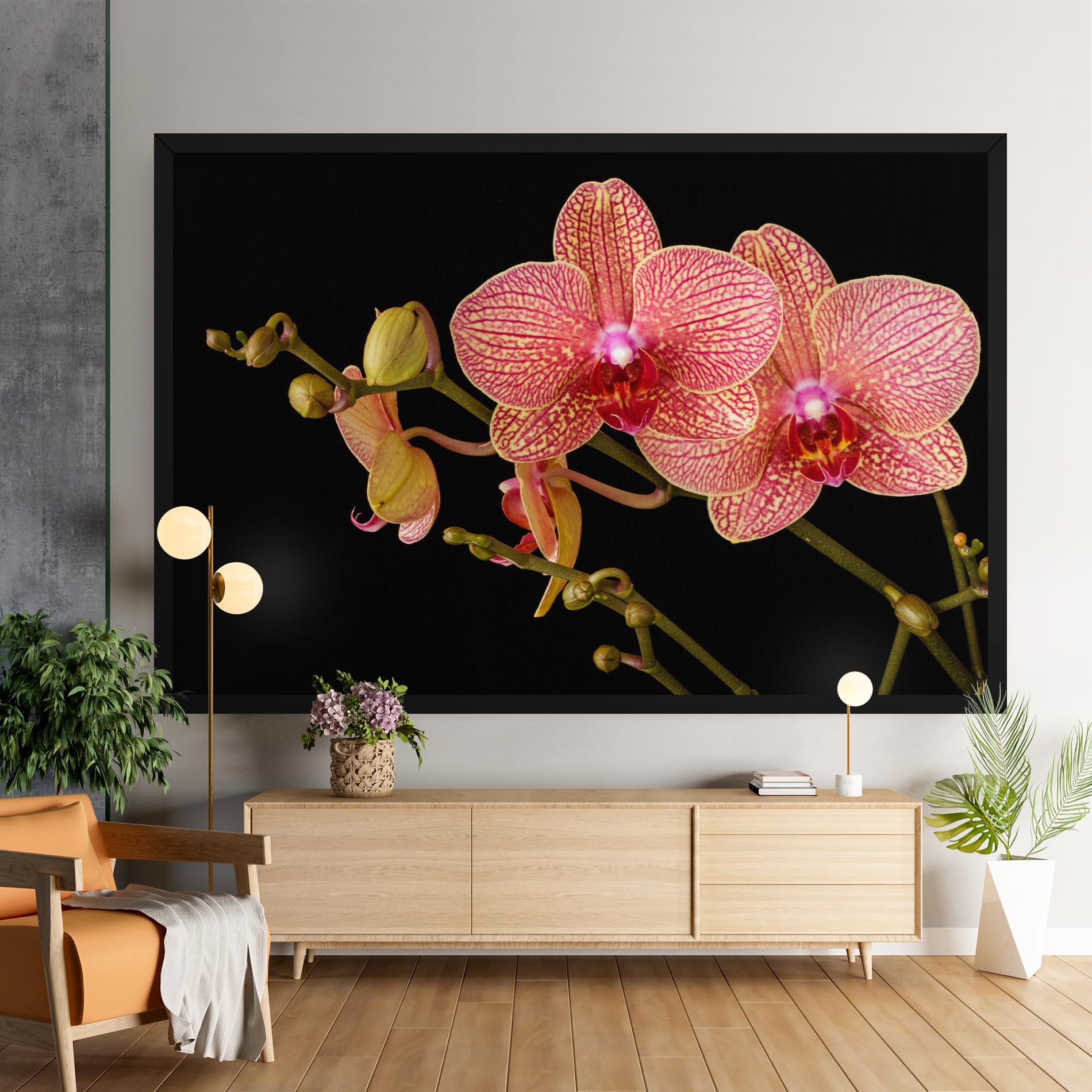Leinwandbild Pink Orchids On Black mockup 9