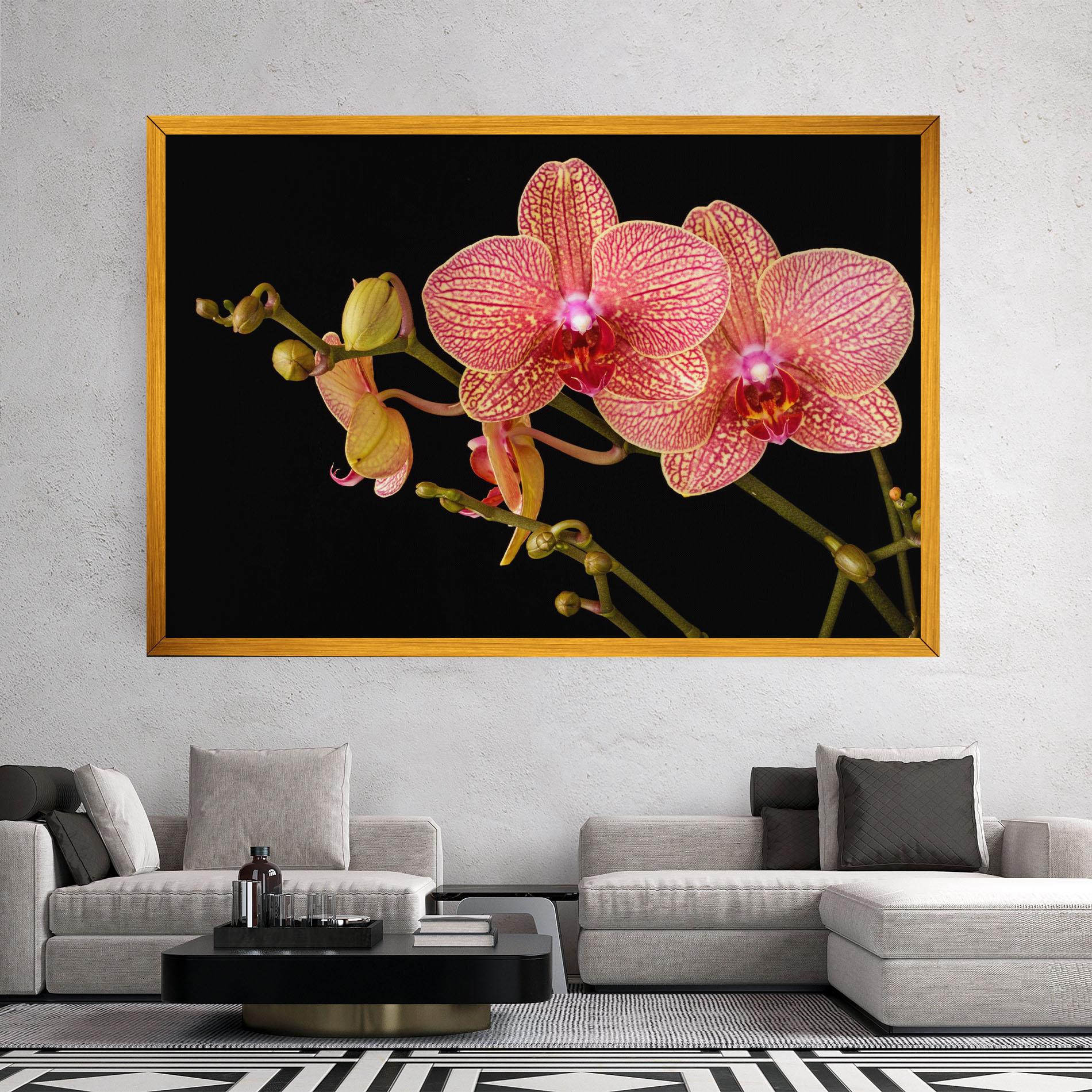 Leinwandbild Pink Orchids On Black mockup 2