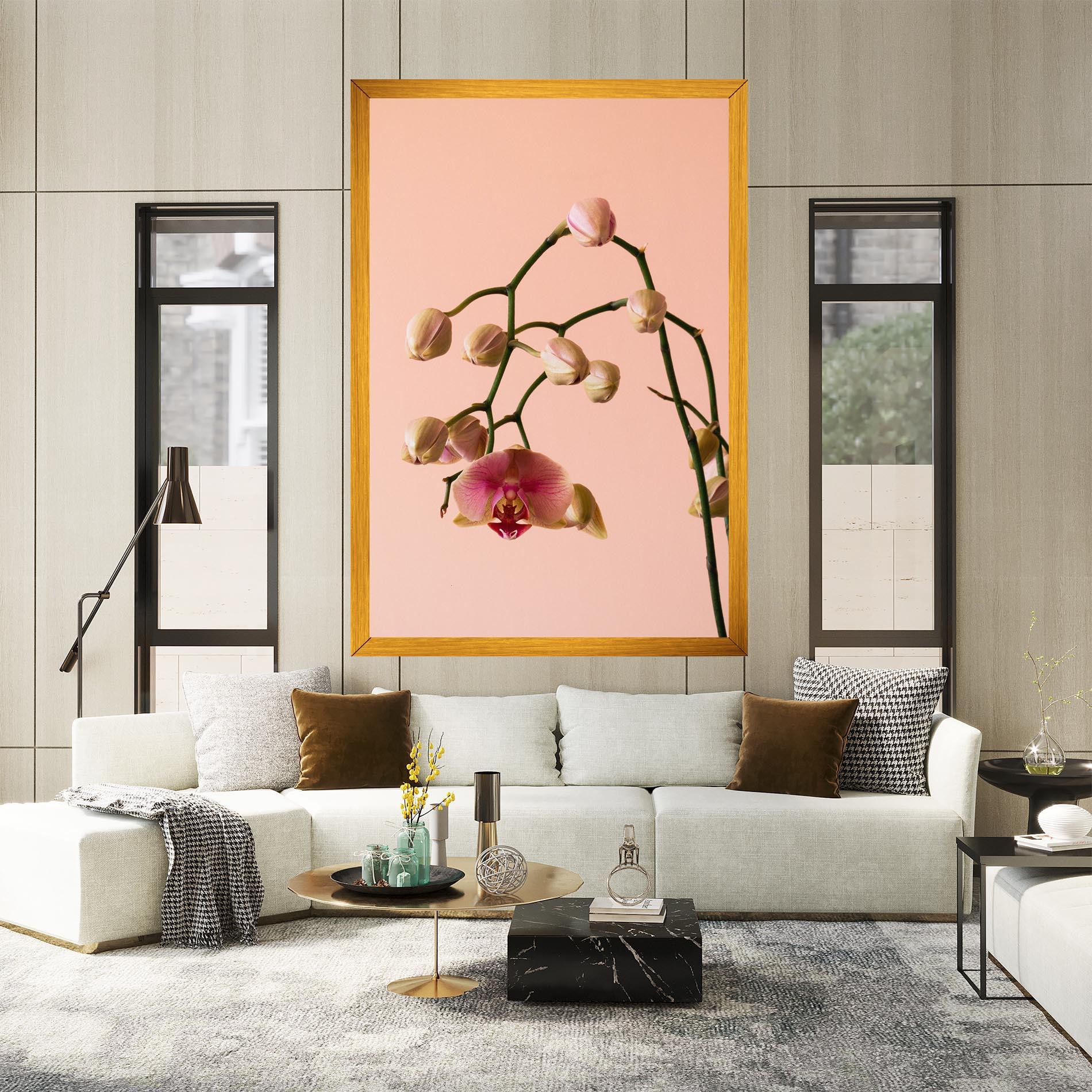 Leinwandbild Orchids On Pink mockup 2
