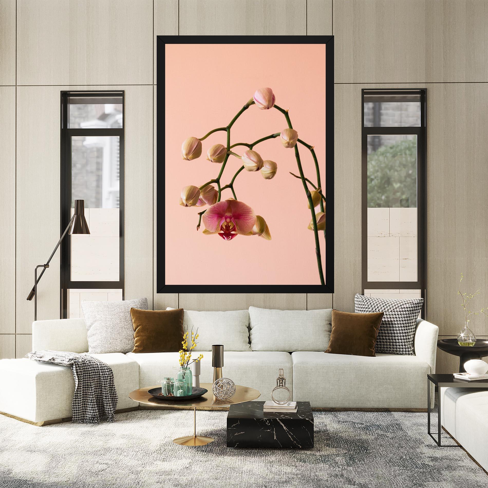 Leinwandbild Orchids On Pink mockup 2