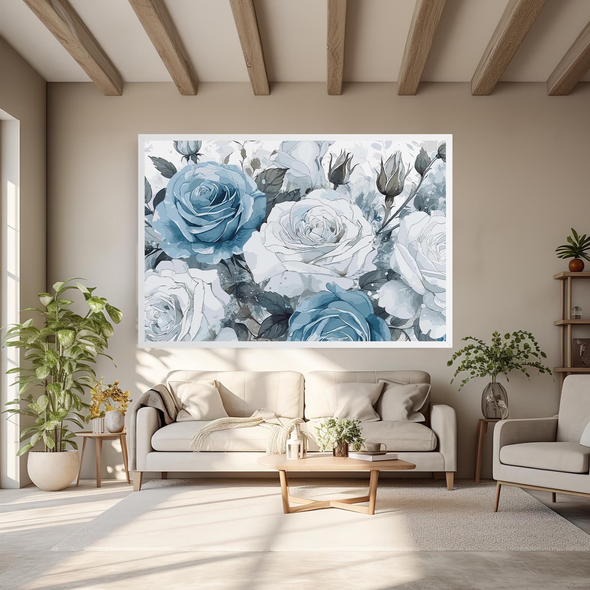 Leinwandbild Blue White Rose mockup 6