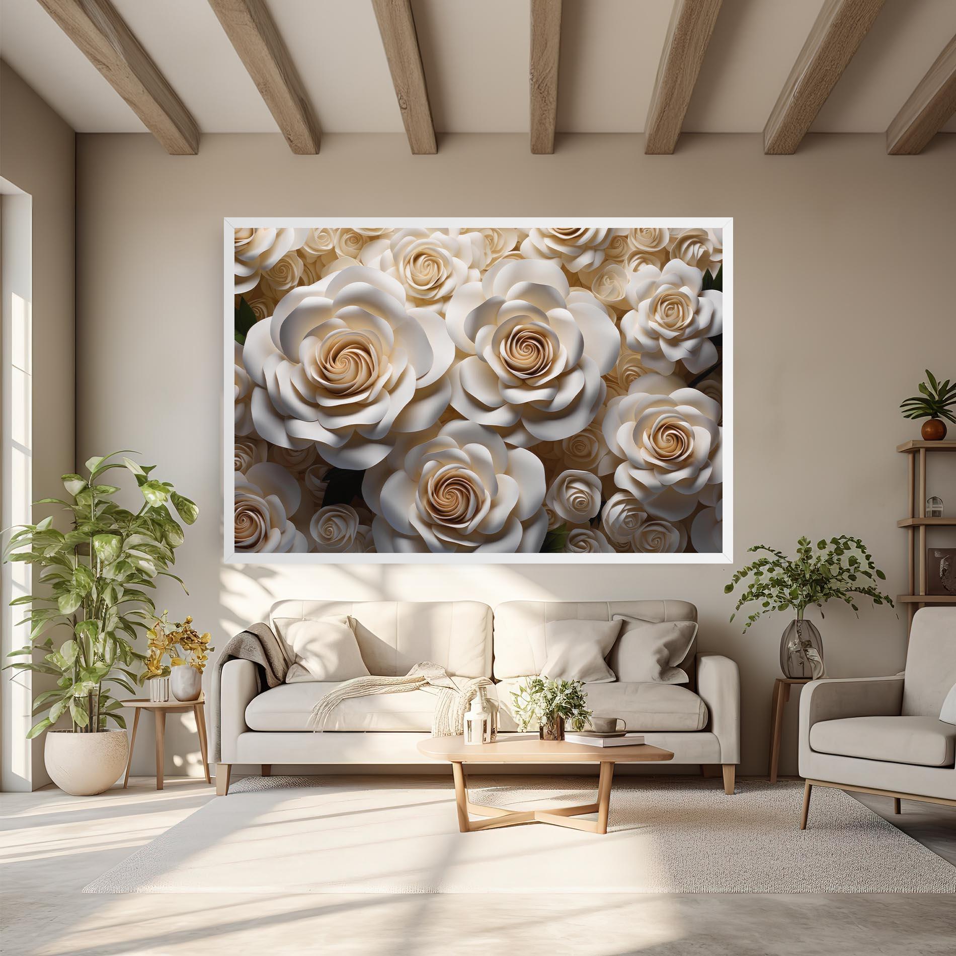 Leinwandbild Cream Roses Wall mockup 6