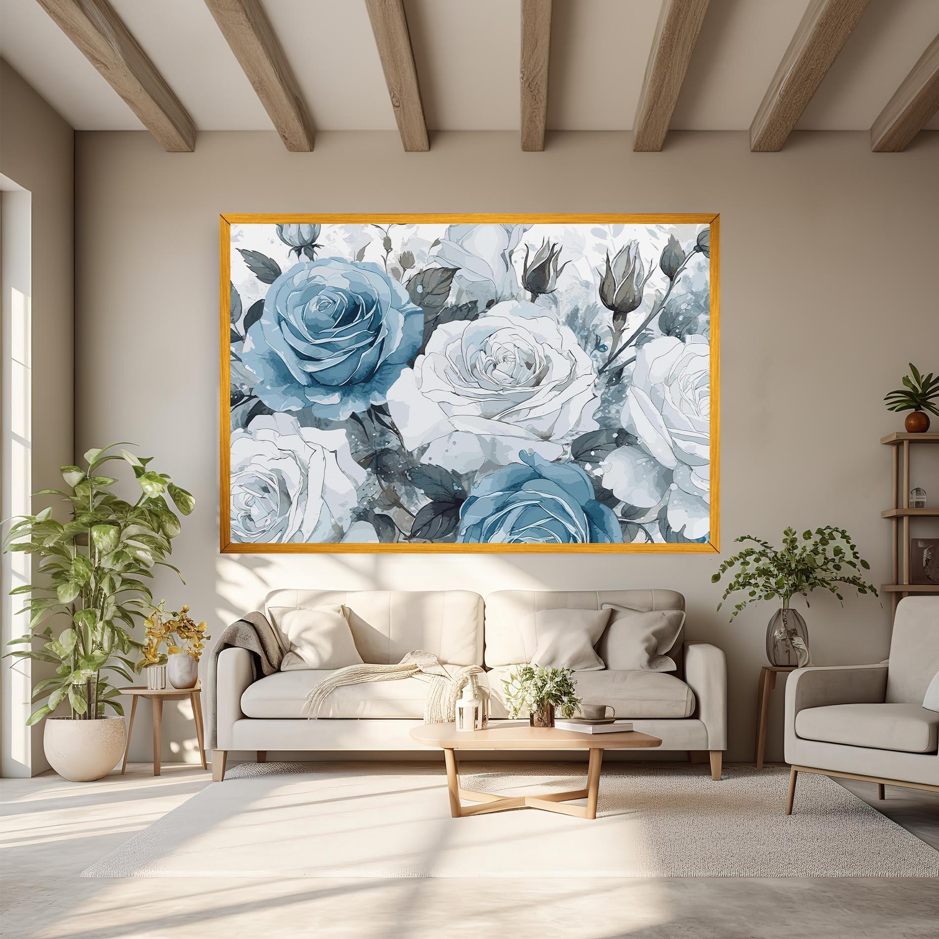 Leinwandbild Blue White Rose mockup 6