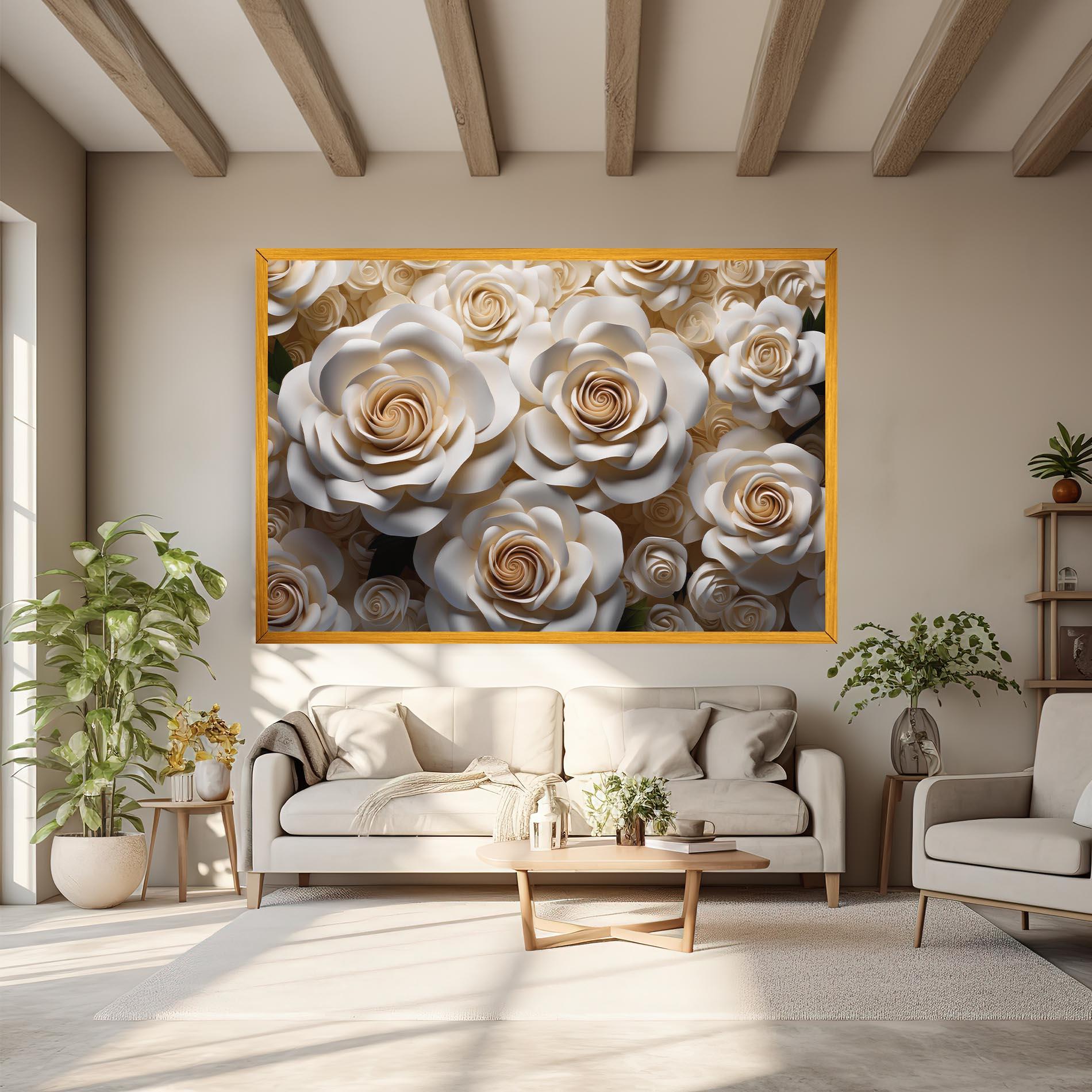 Leinwandbild Cream Roses Wall mockup 6
