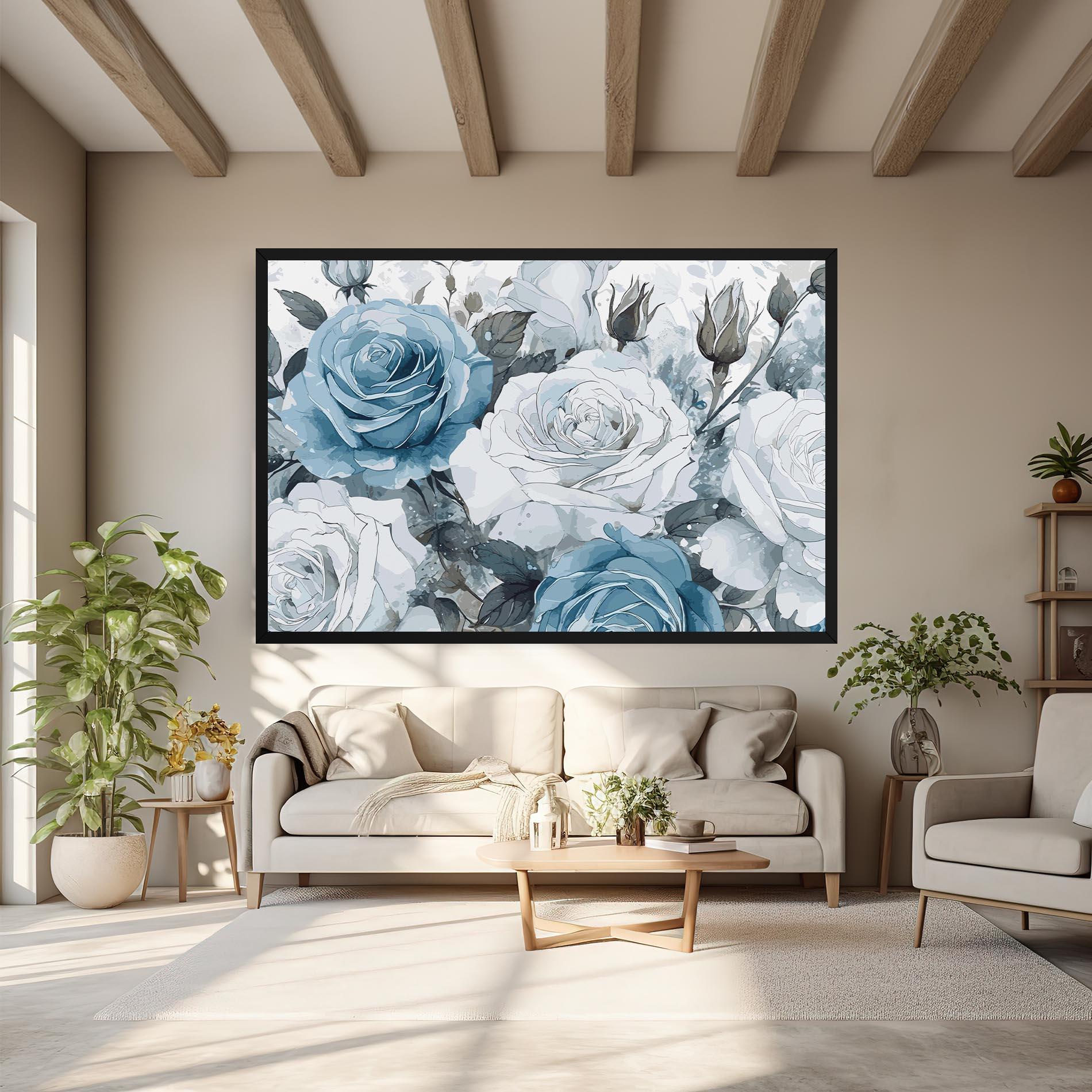 Leinwandbild Blue White Rose mockup 6