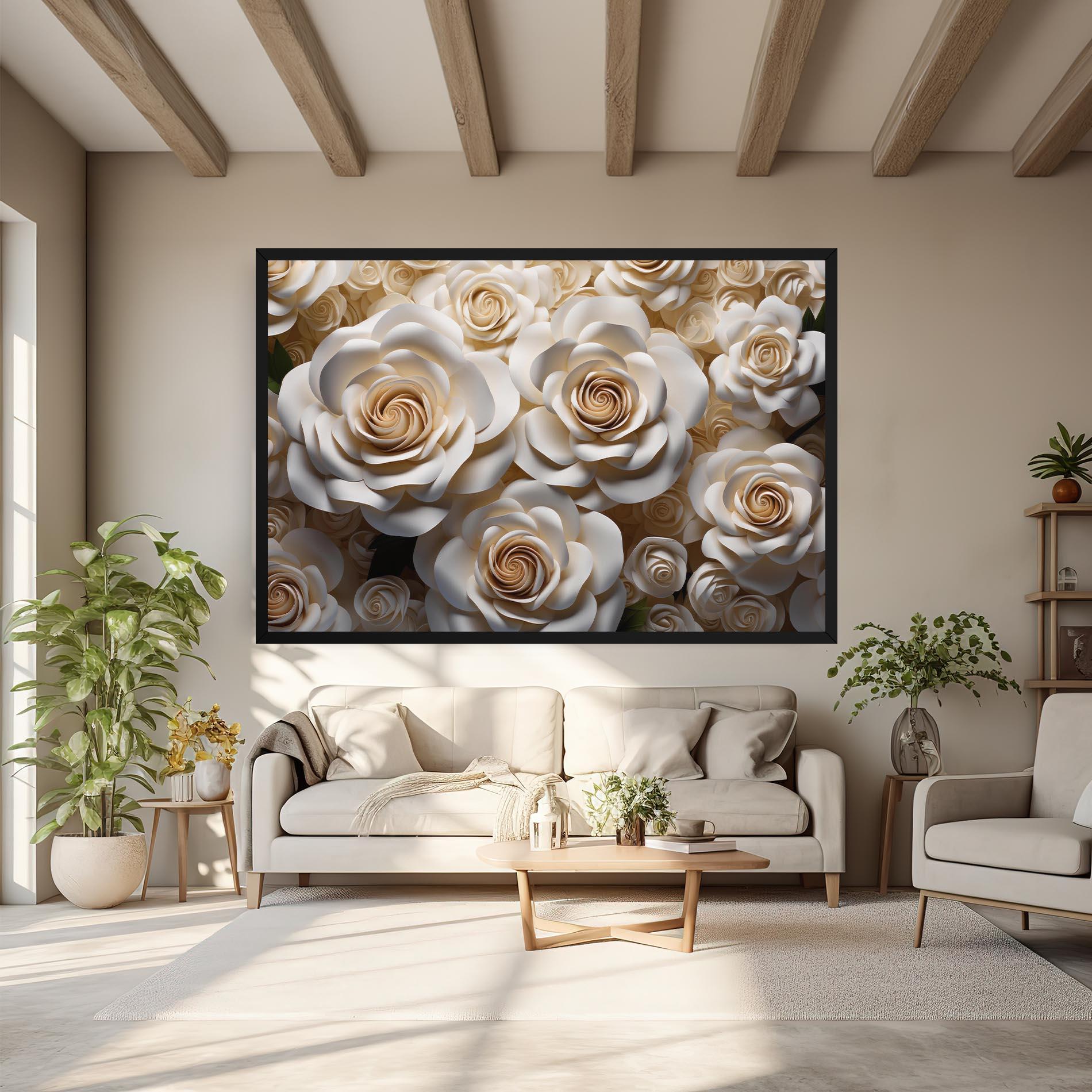 Leinwandbild Cream Roses Wall mockup 6