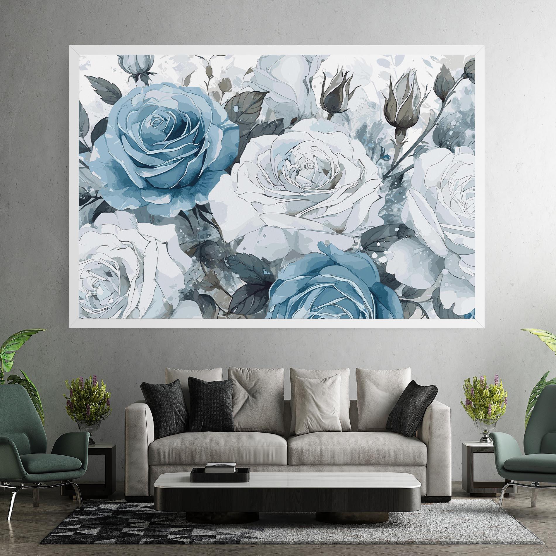 Leinwandbild Blue White Rose mockup 7