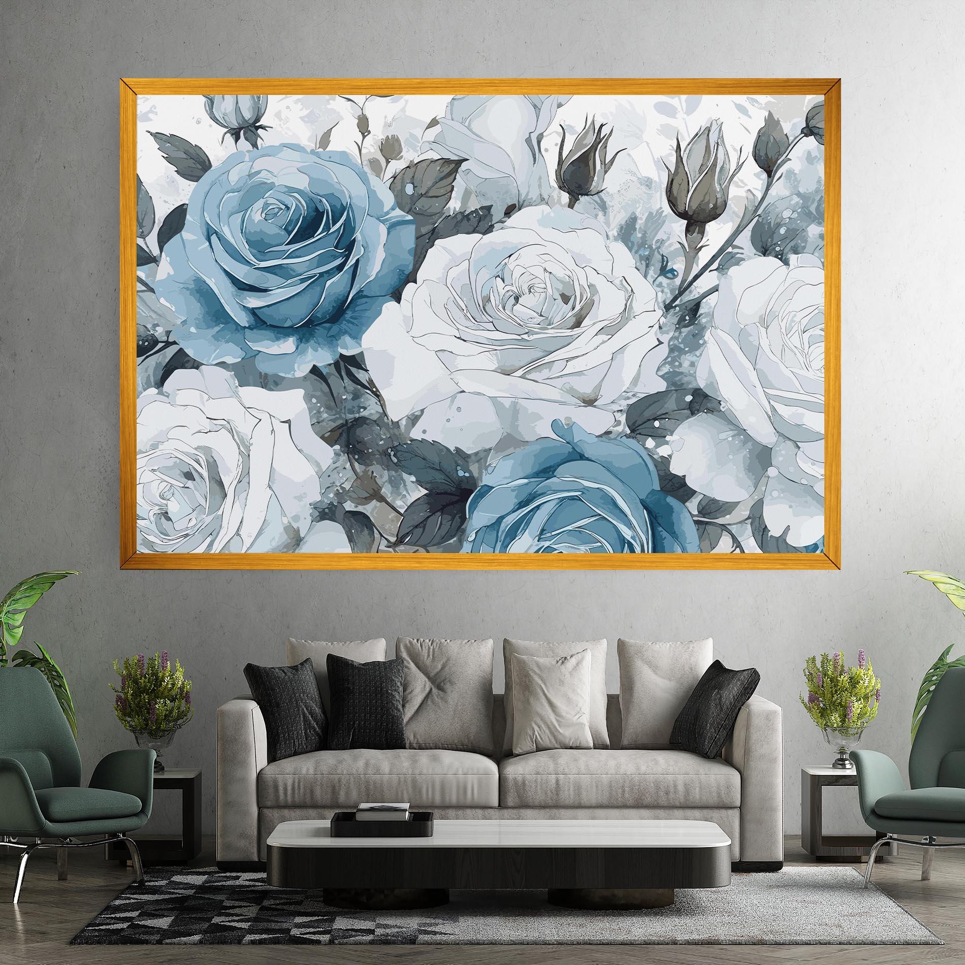 Leinwandbild Blue White Rose mockup 7
