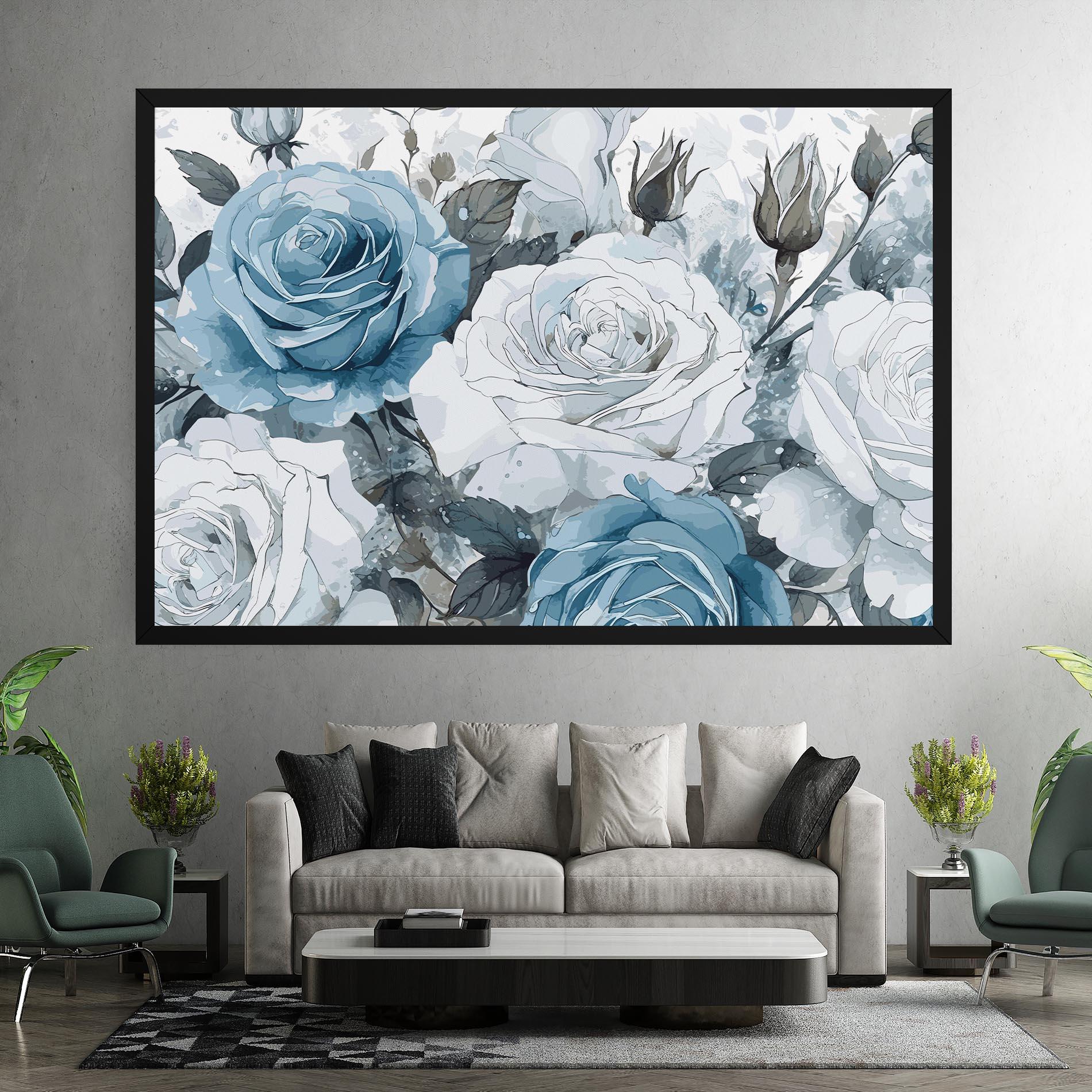 Leinwandbild Blue White Rose mockup 7