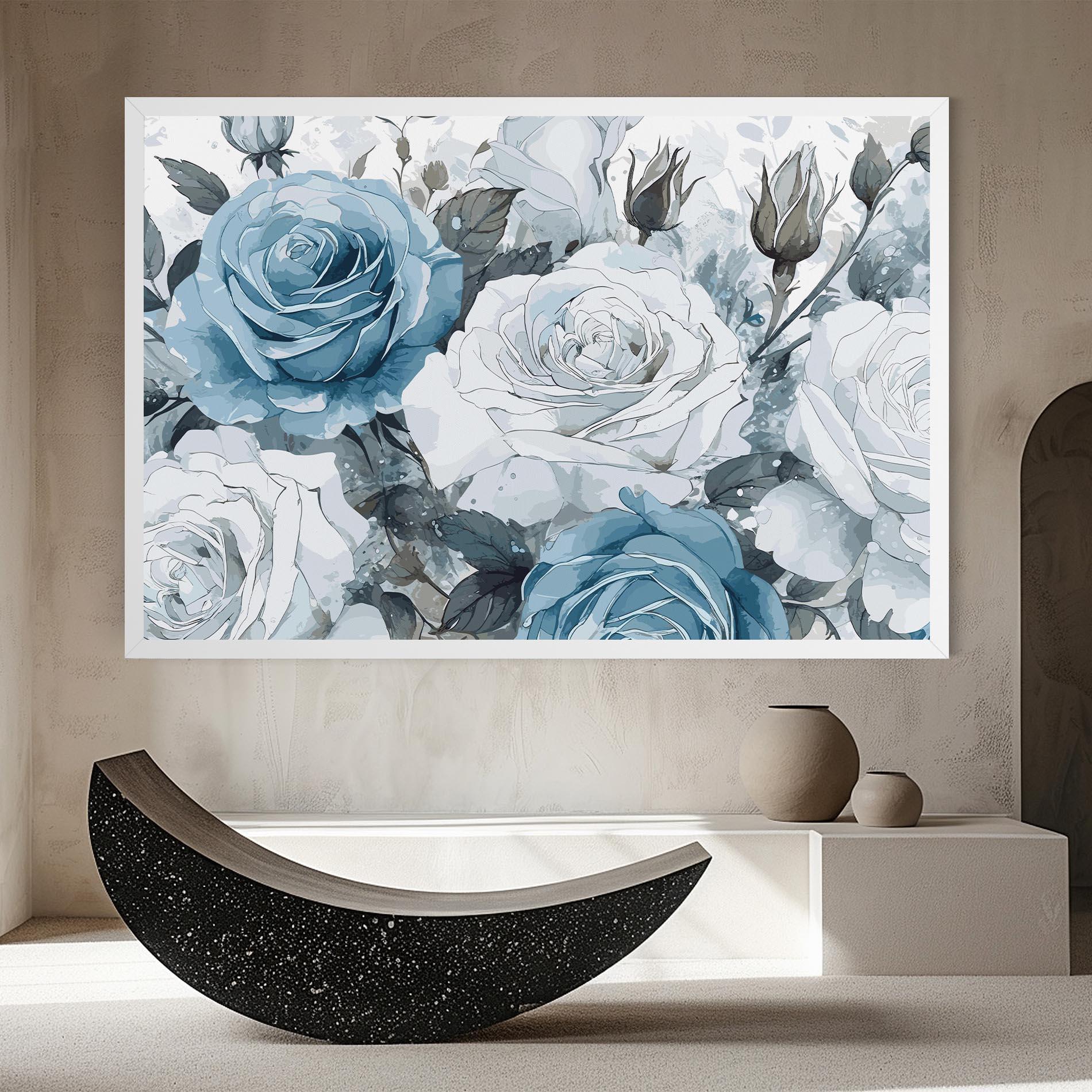Leinwandbild Blue White Rose mockup 8