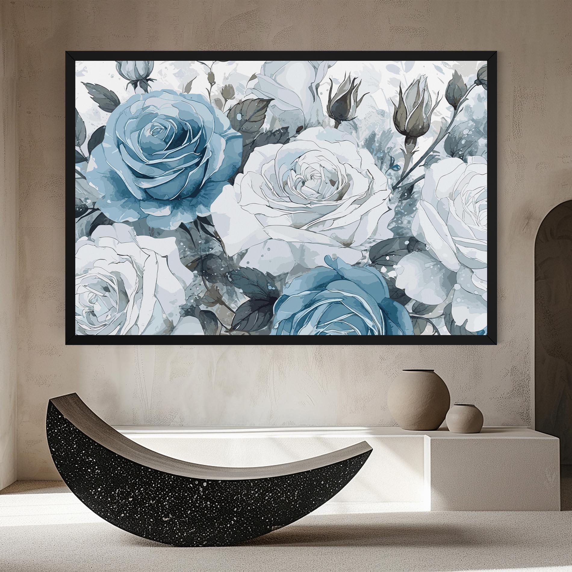 Leinwandbild Blue White Rose mockup 8