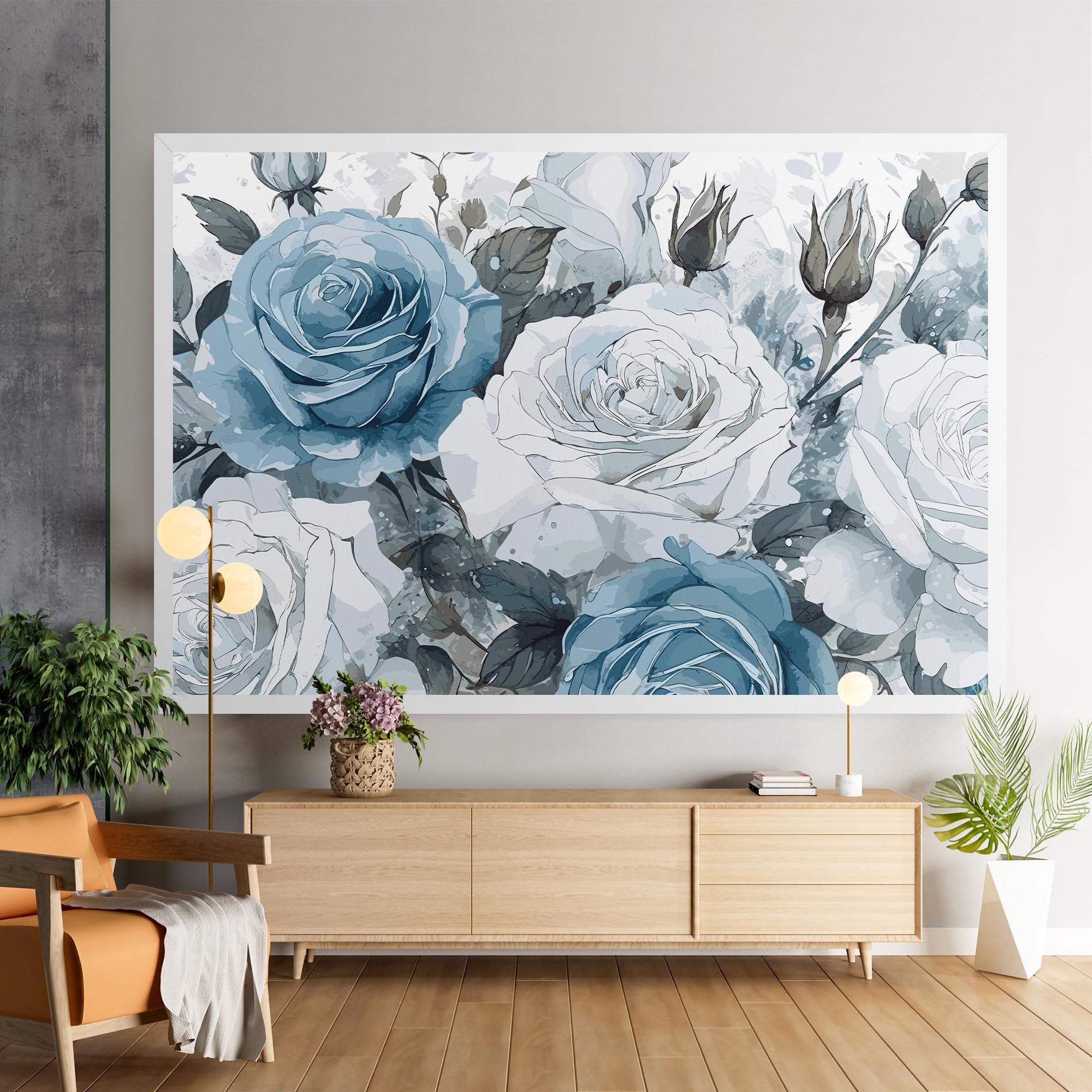 Leinwandbild Blue White Rose mockup 9