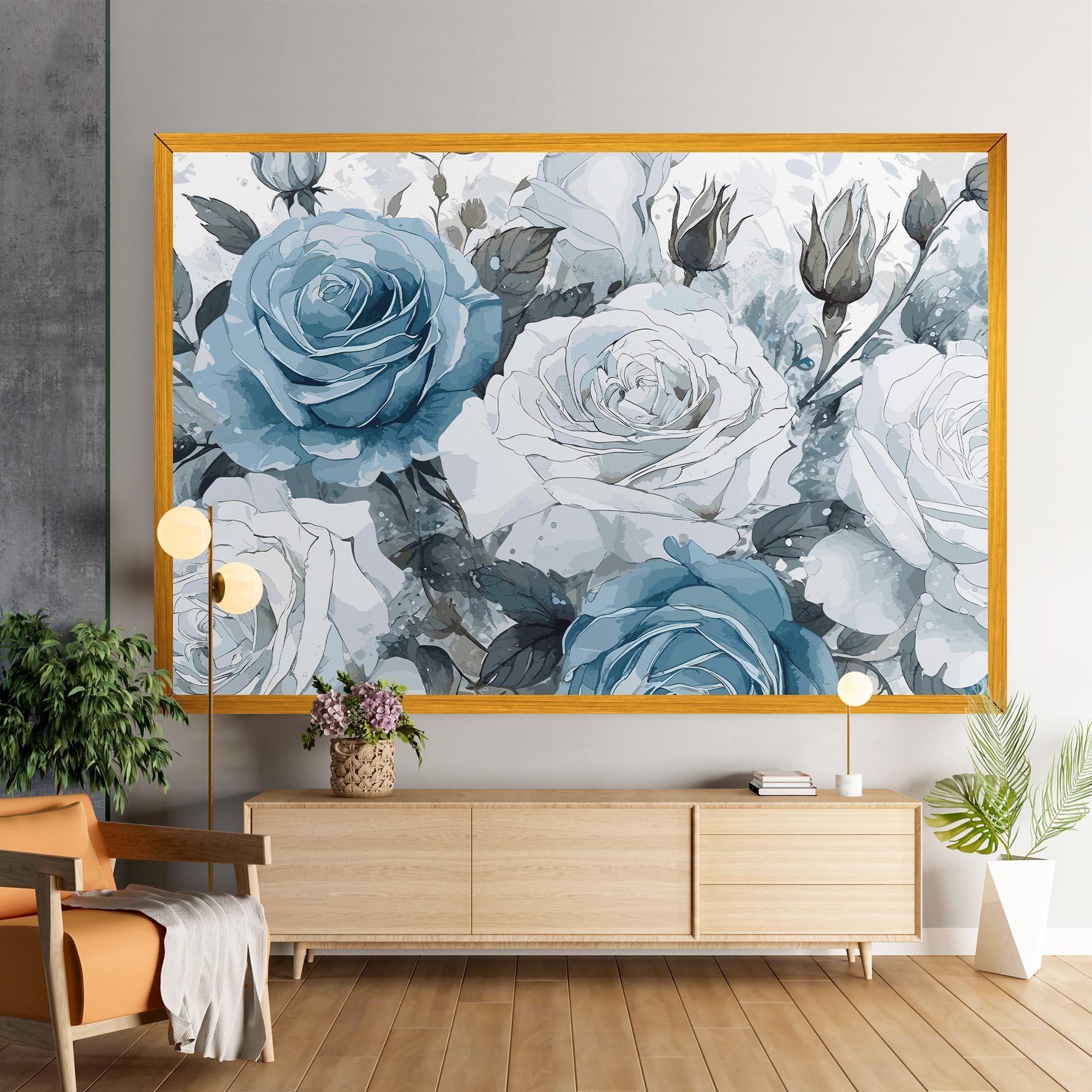 Leinwandbild Blue White Rose mockup 9