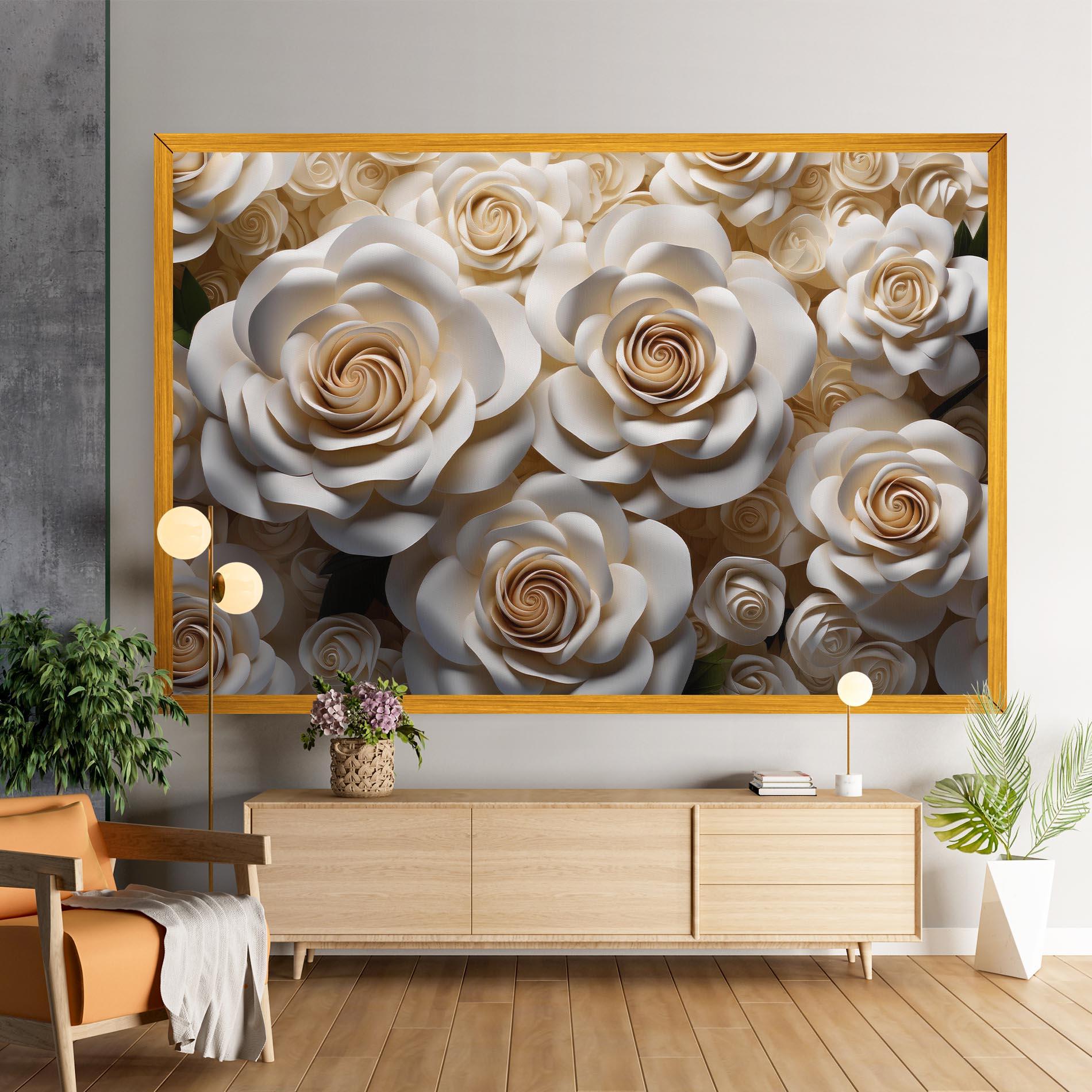 Leinwandbild Cream Roses Wall mockup 9