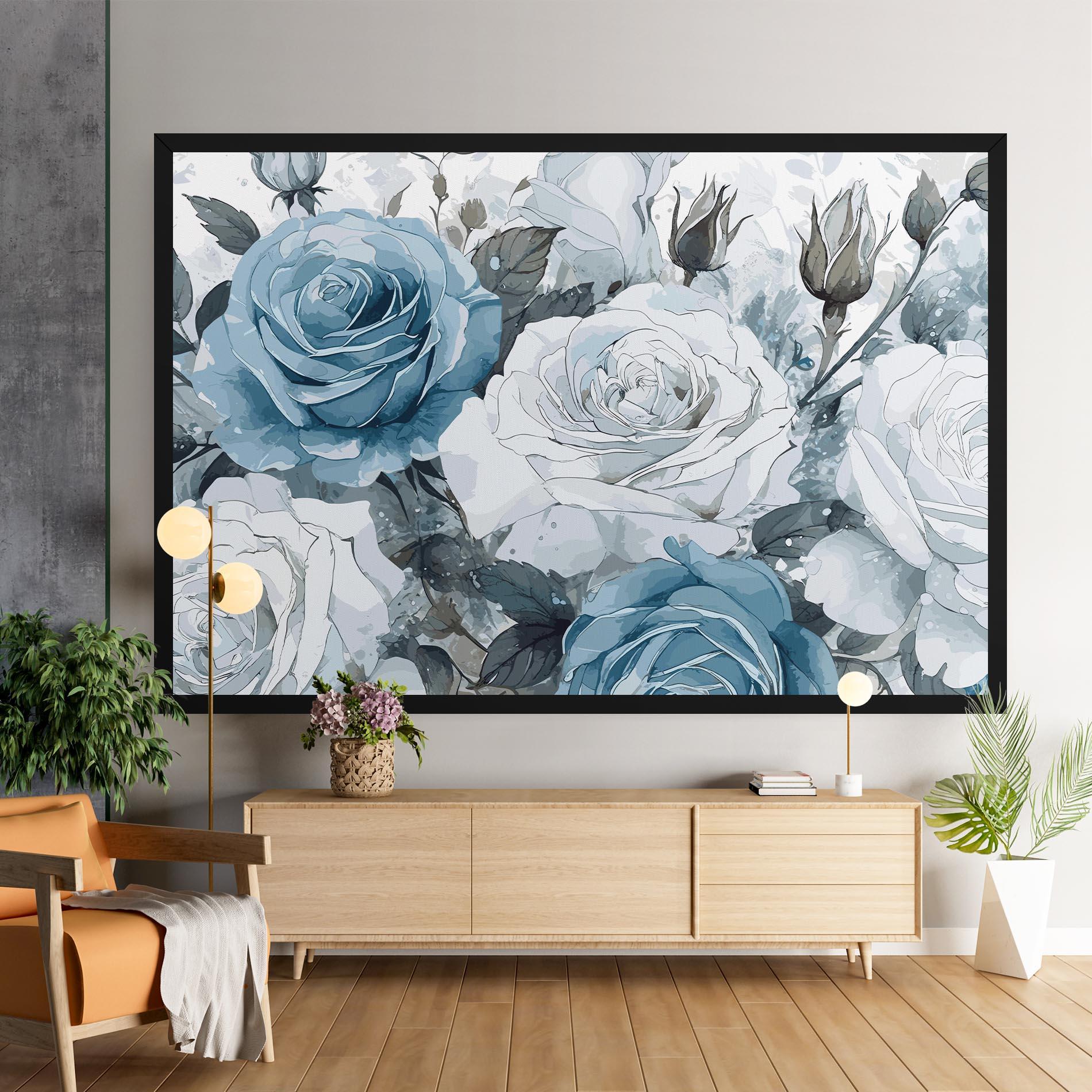 Leinwandbild Blue White Rose mockup 9