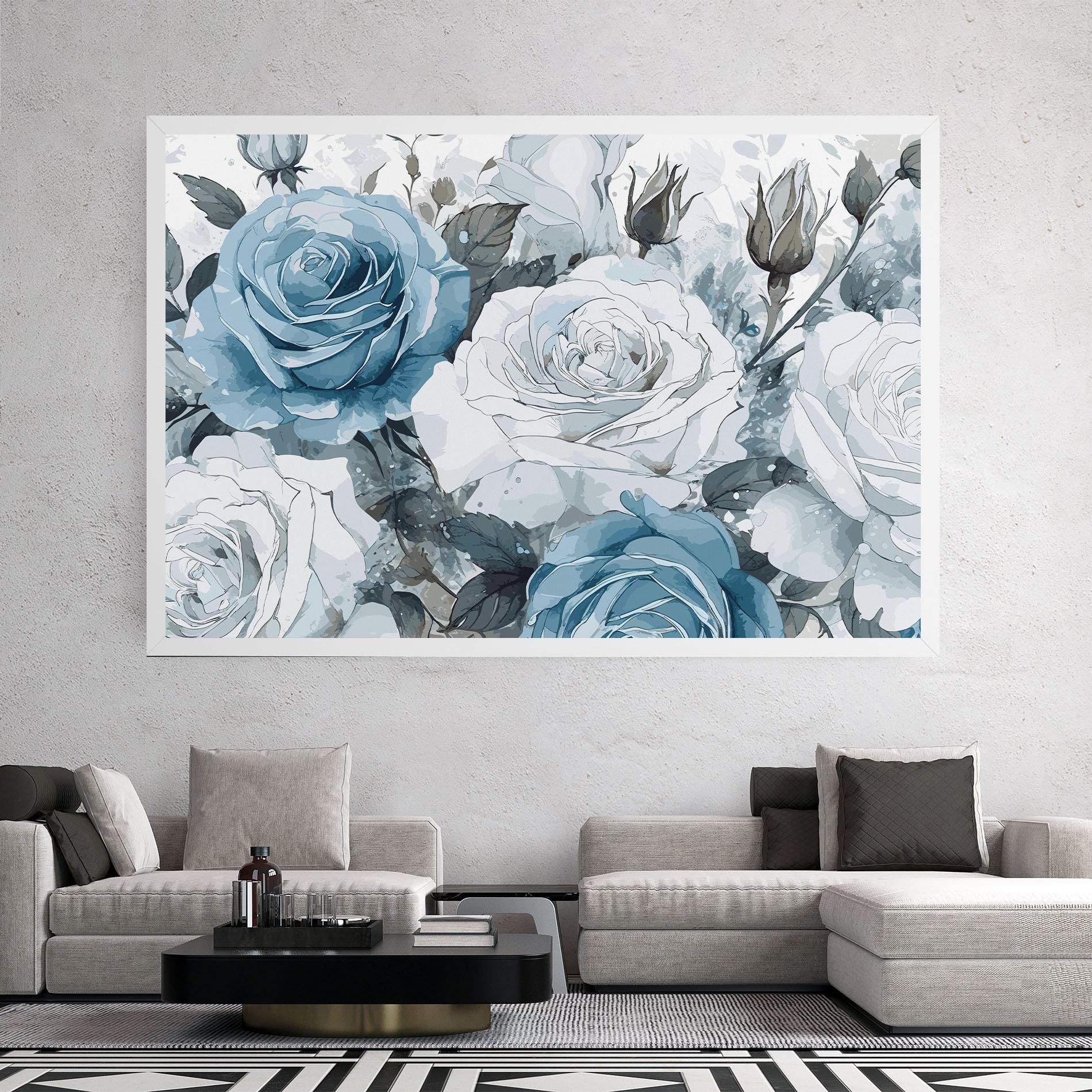 Leinwandbild Blue White Rose mockup 2