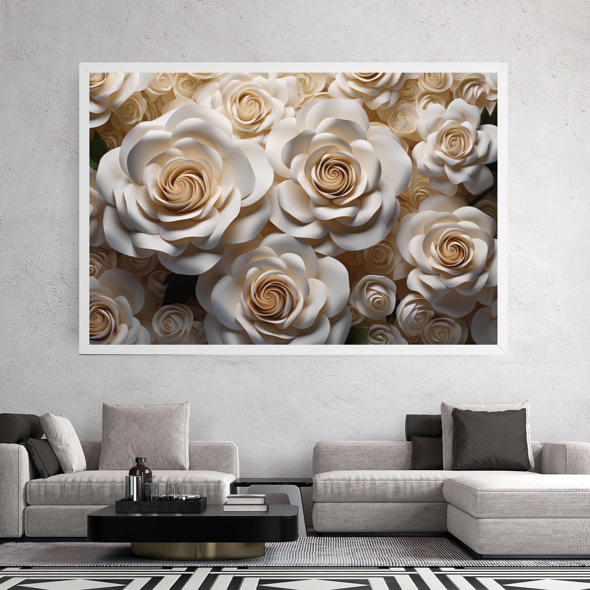 Leinwandbild Cream Roses Wall mockup 2