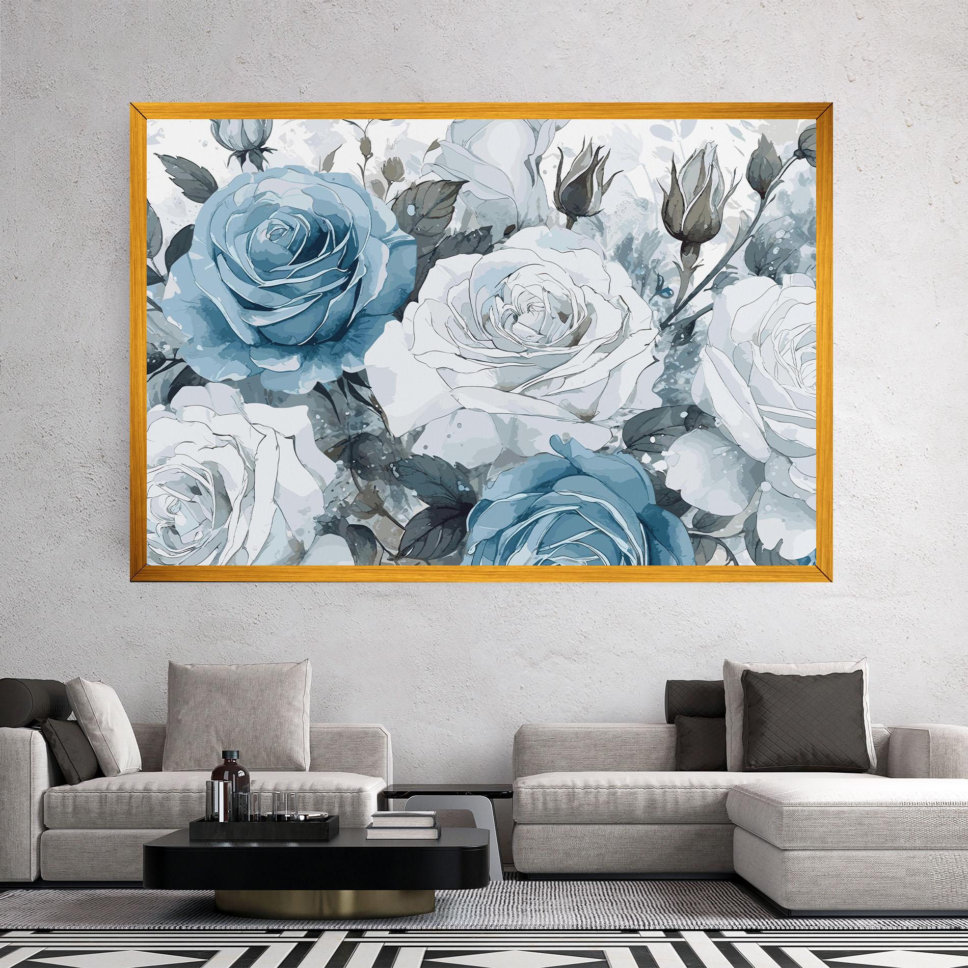 Leinwandbild Blue White Rose mockup 2