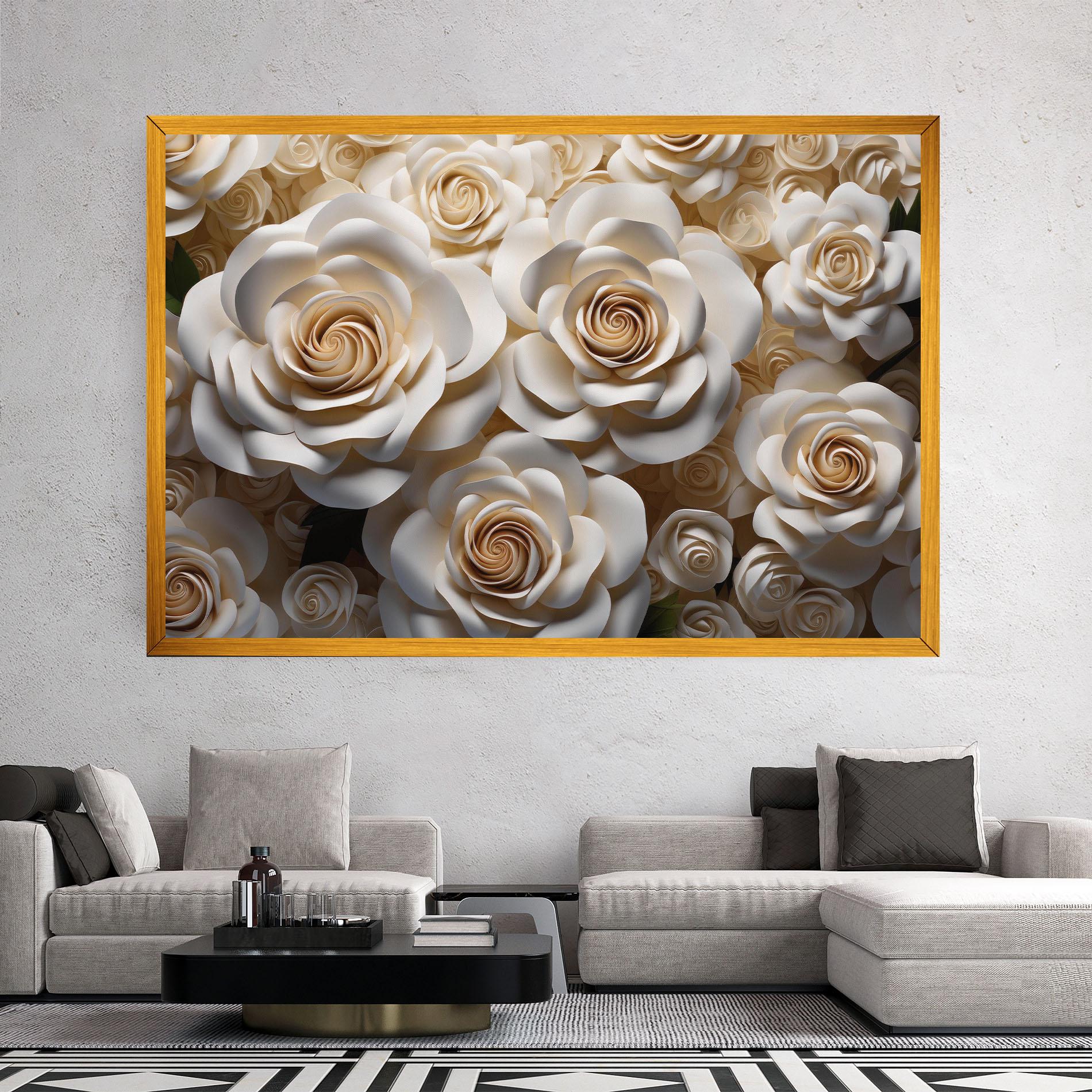 Leinwandbild Cream Roses Wall mockup 2