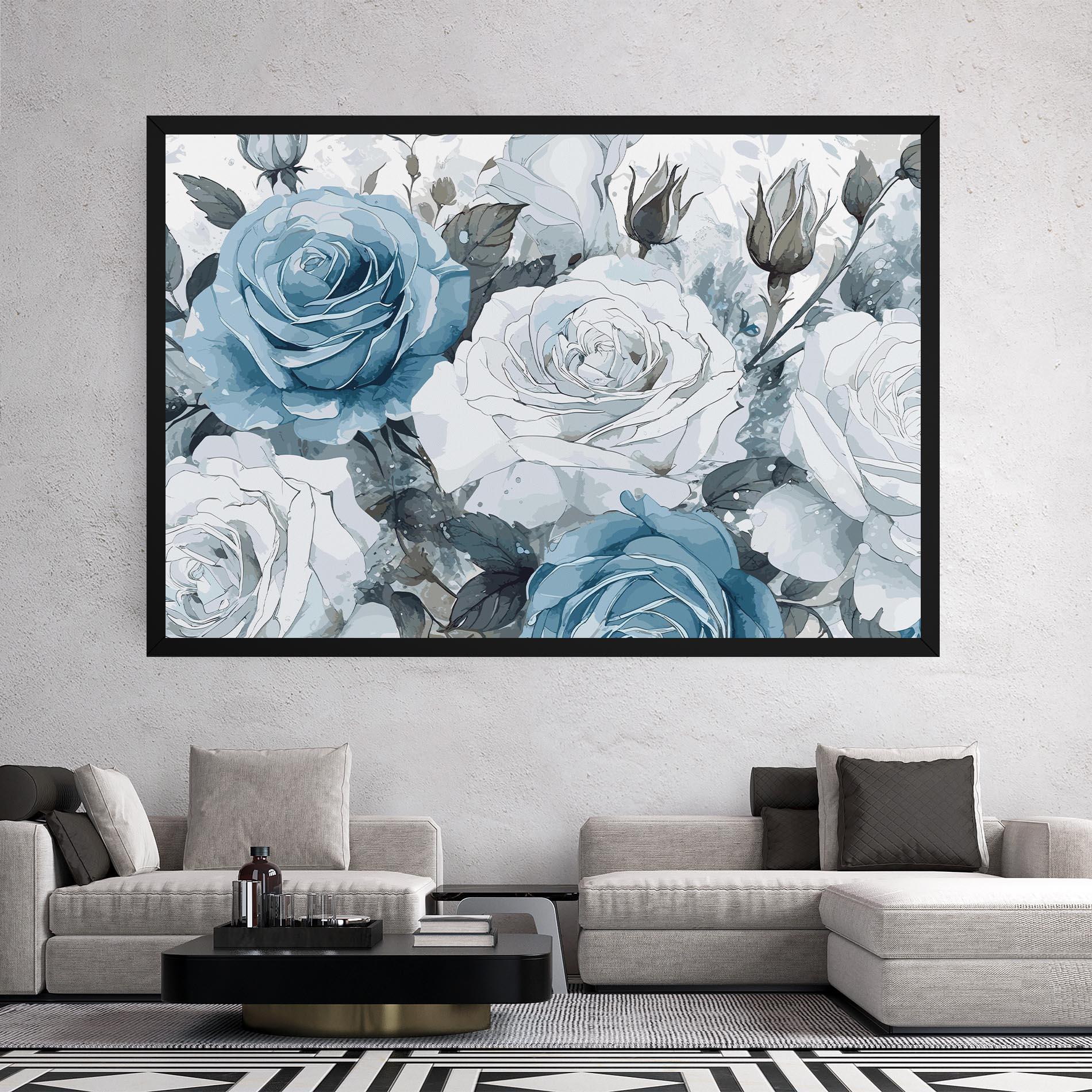 Leinwandbild Blue White Rose mockup 2